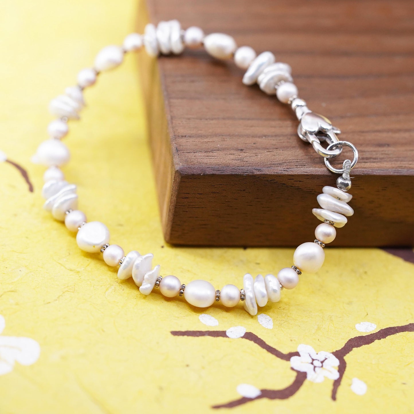 6.75”, Vintage Sterling 925 silver handmade pearl bracelet with 925 clasp