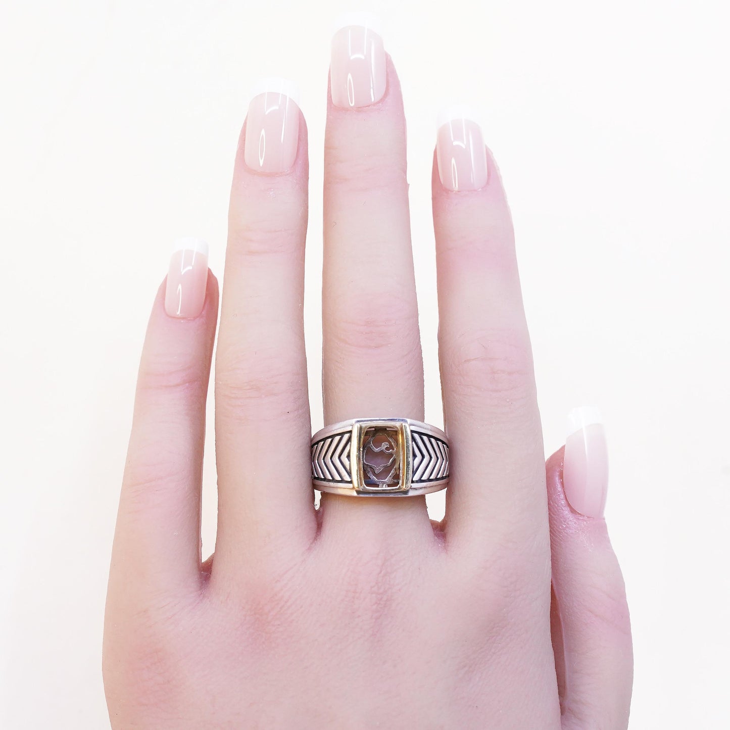 Size 10, Vintage EFFY 925 Sterling Silver 14K Gold Wide Ring | Two Tone Band