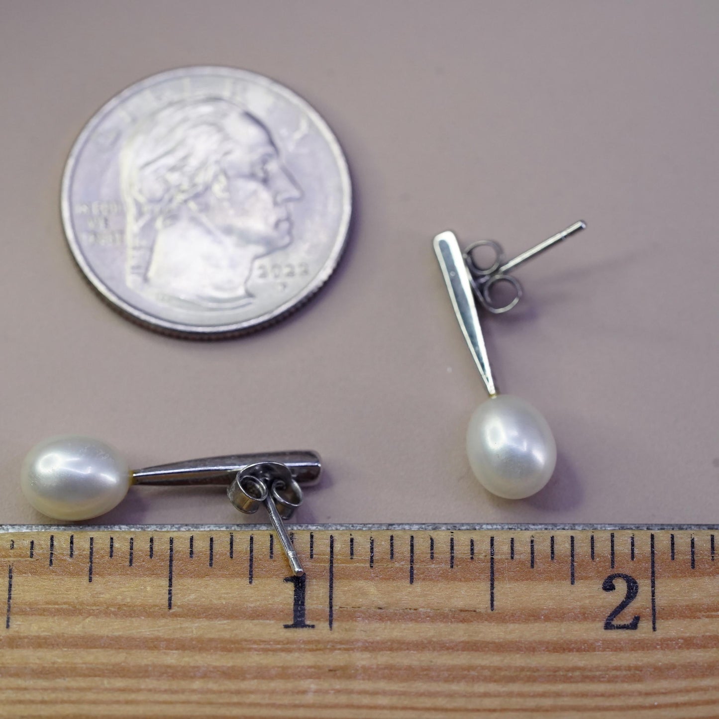 Vintage sterling silver handmade earrings, 925 studs with pearl