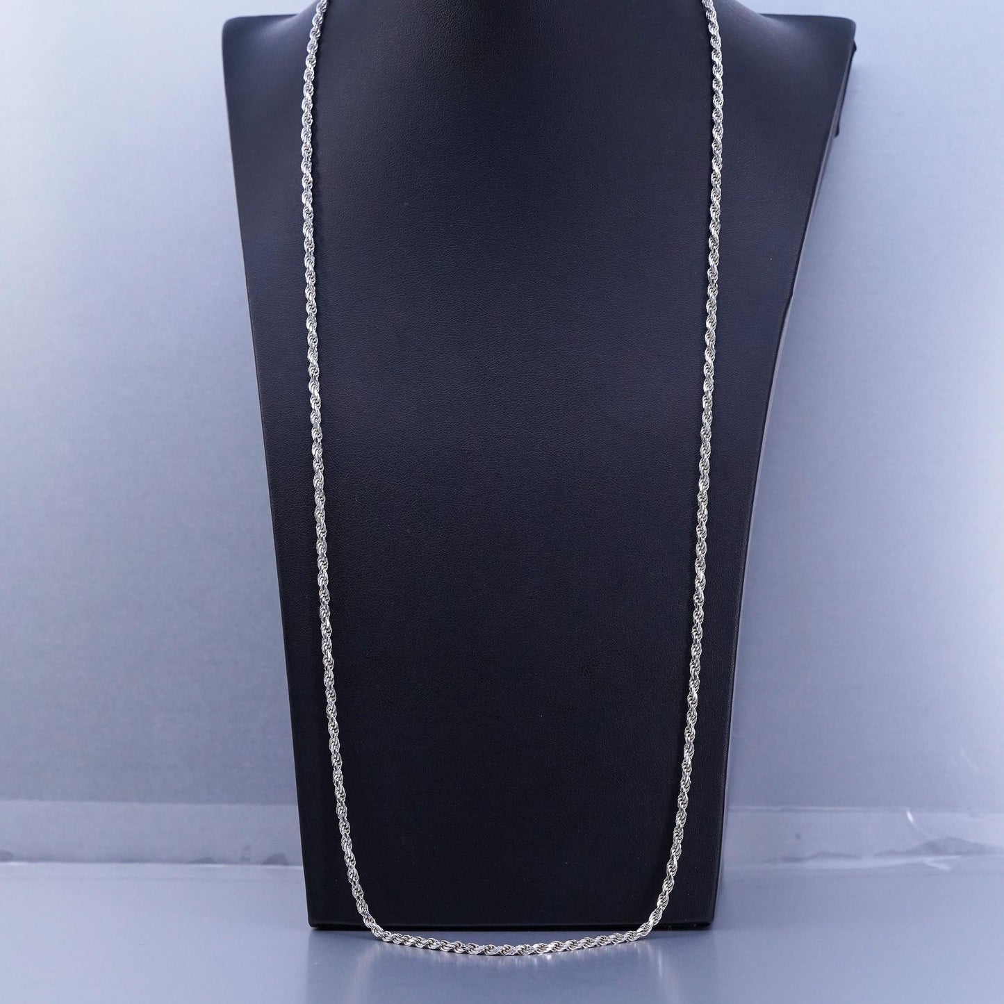 30” 3mm, vintage Italian Sterling 925 silver bold rope chain necklace
