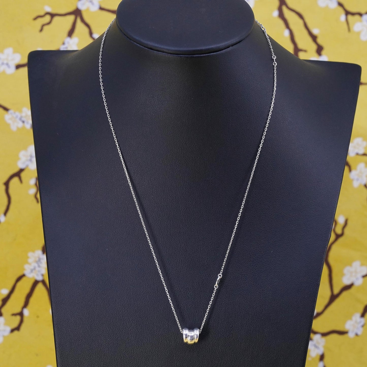 14+2", vintage sterling silver necklace, 925 circle chain with bead pendant