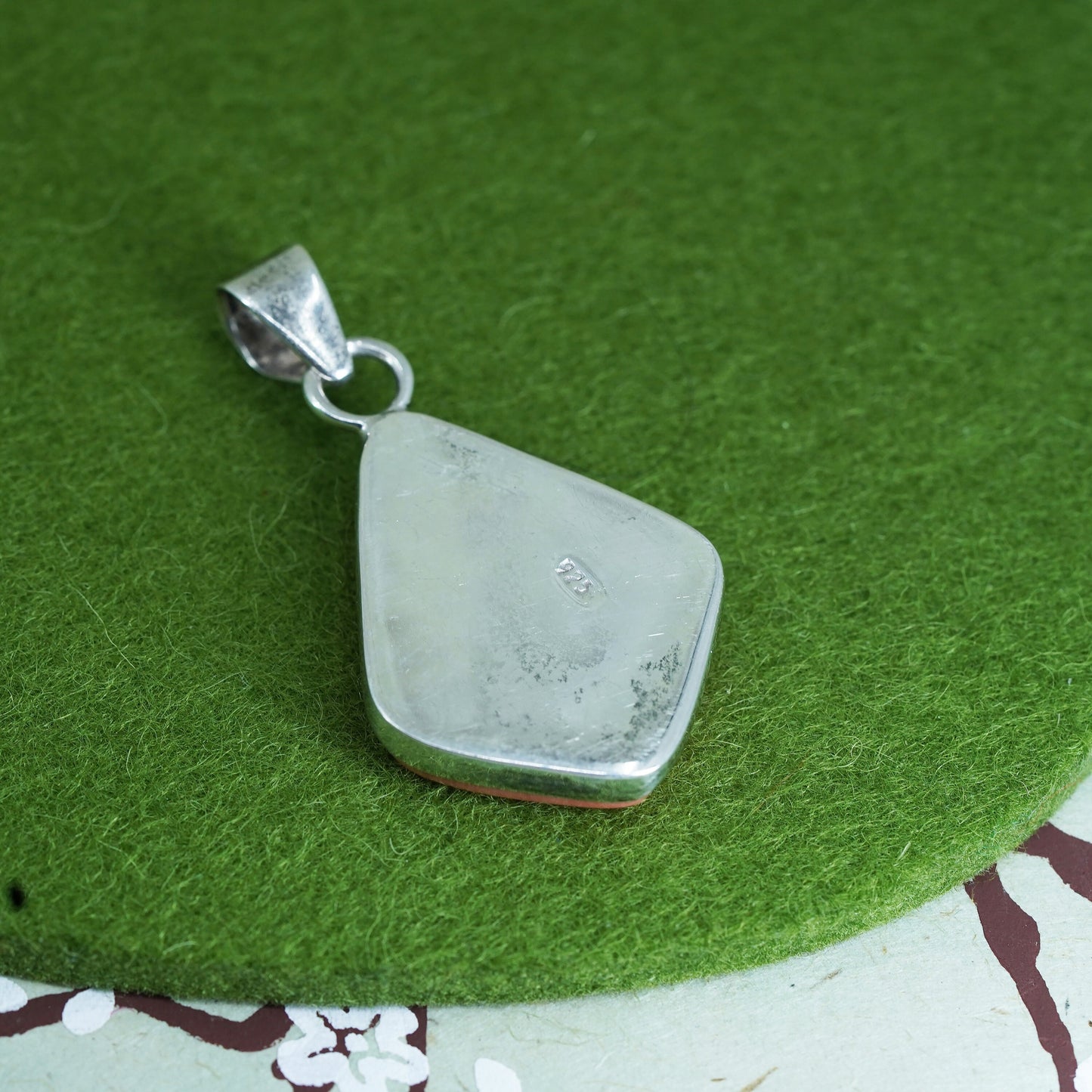 vintage handmade sterling silver pendant, Mexico 925 silver with orange agate
