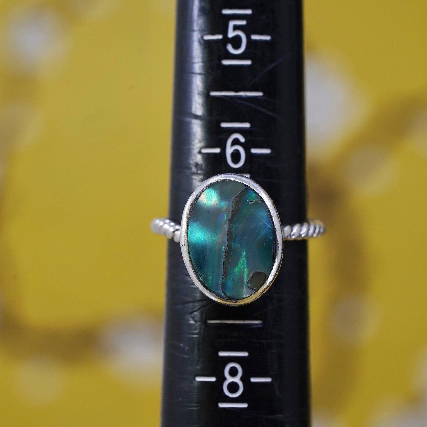 Size 7, Native American sterling silver handmade ring, 925 band with abalone
