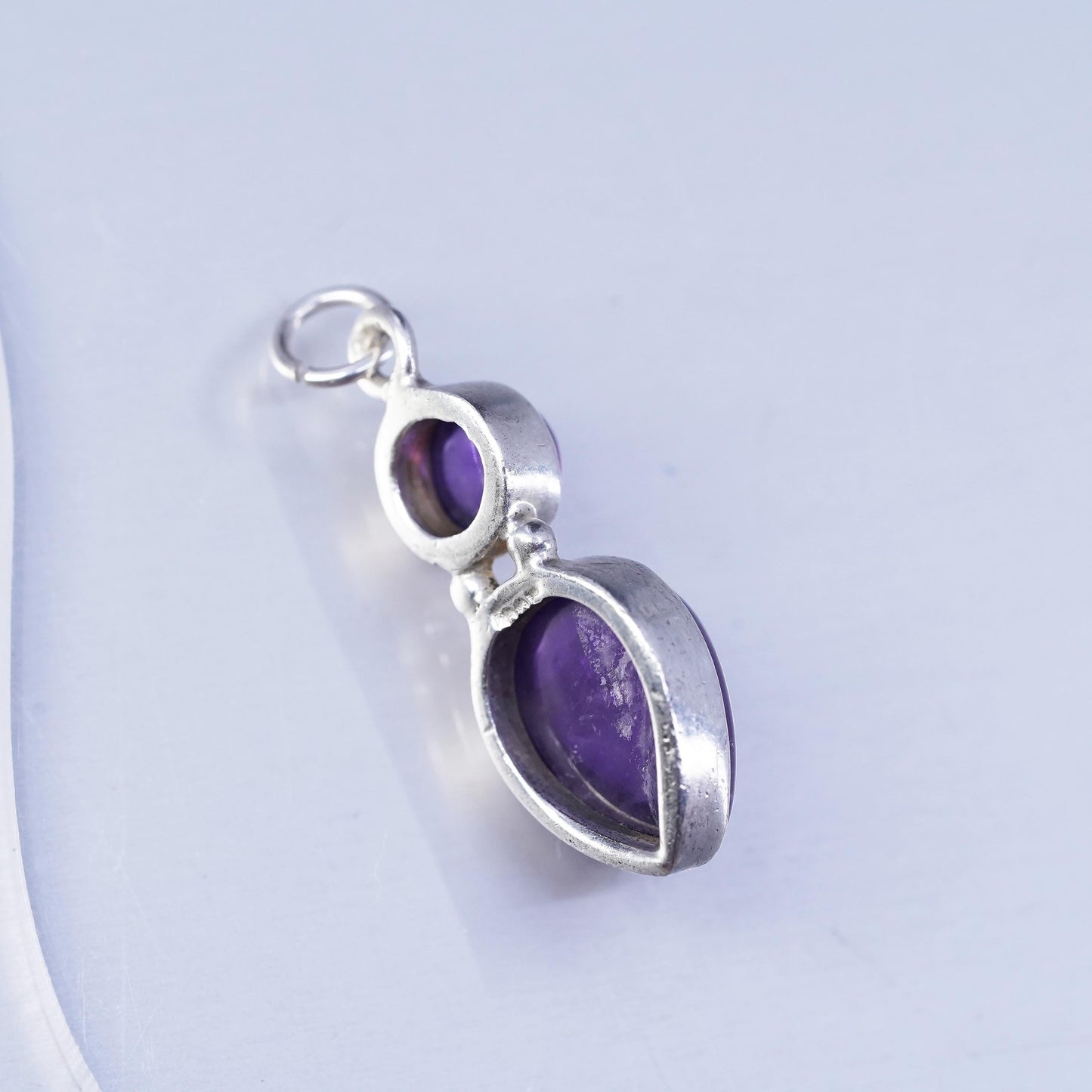 Vintage sterling 925 silver handmade charm pendant with teardrop amethyst