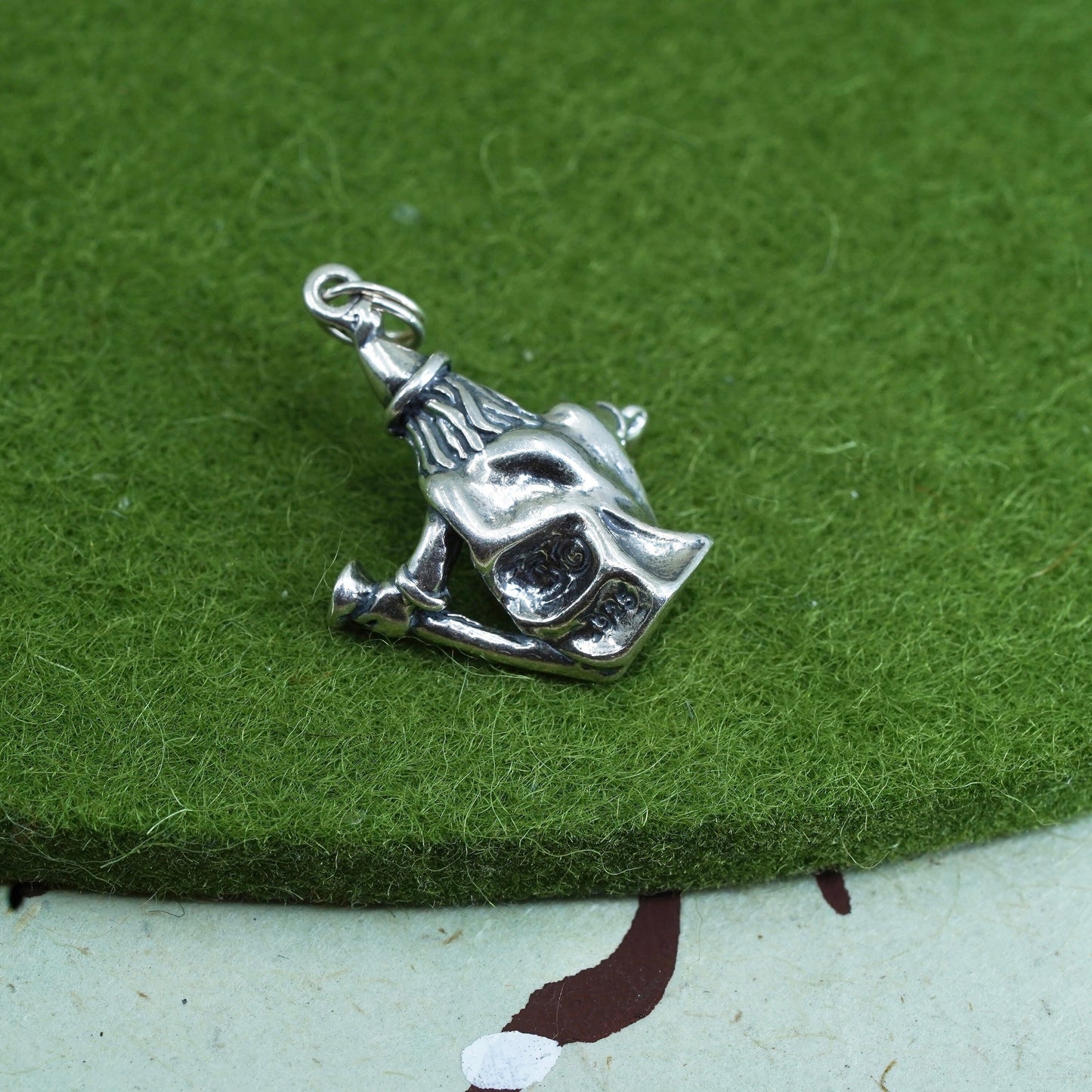 vintage Sterling silver handmade pendant, 925 witch charm