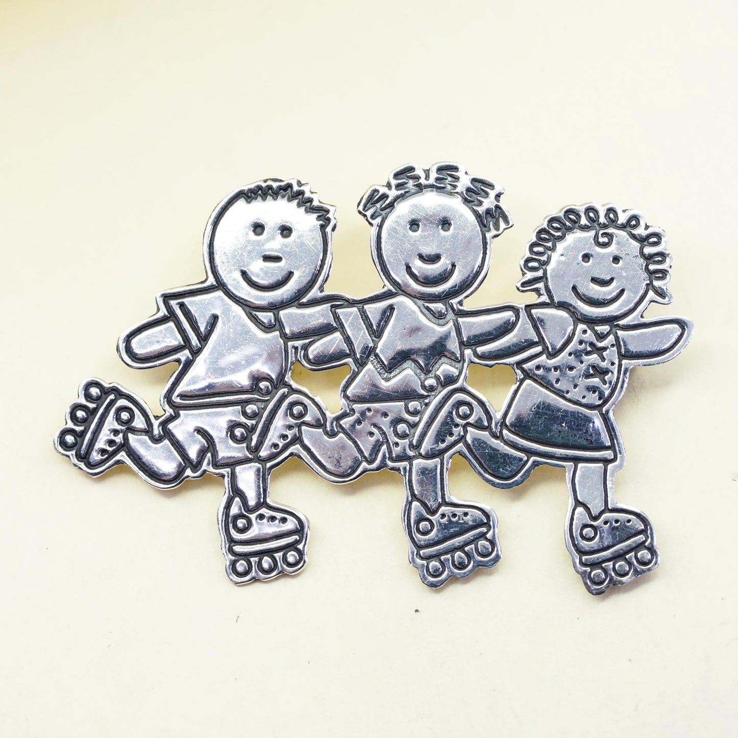 Antique Mexican sterling silver handmade brooch, 925 Save the Children hearts