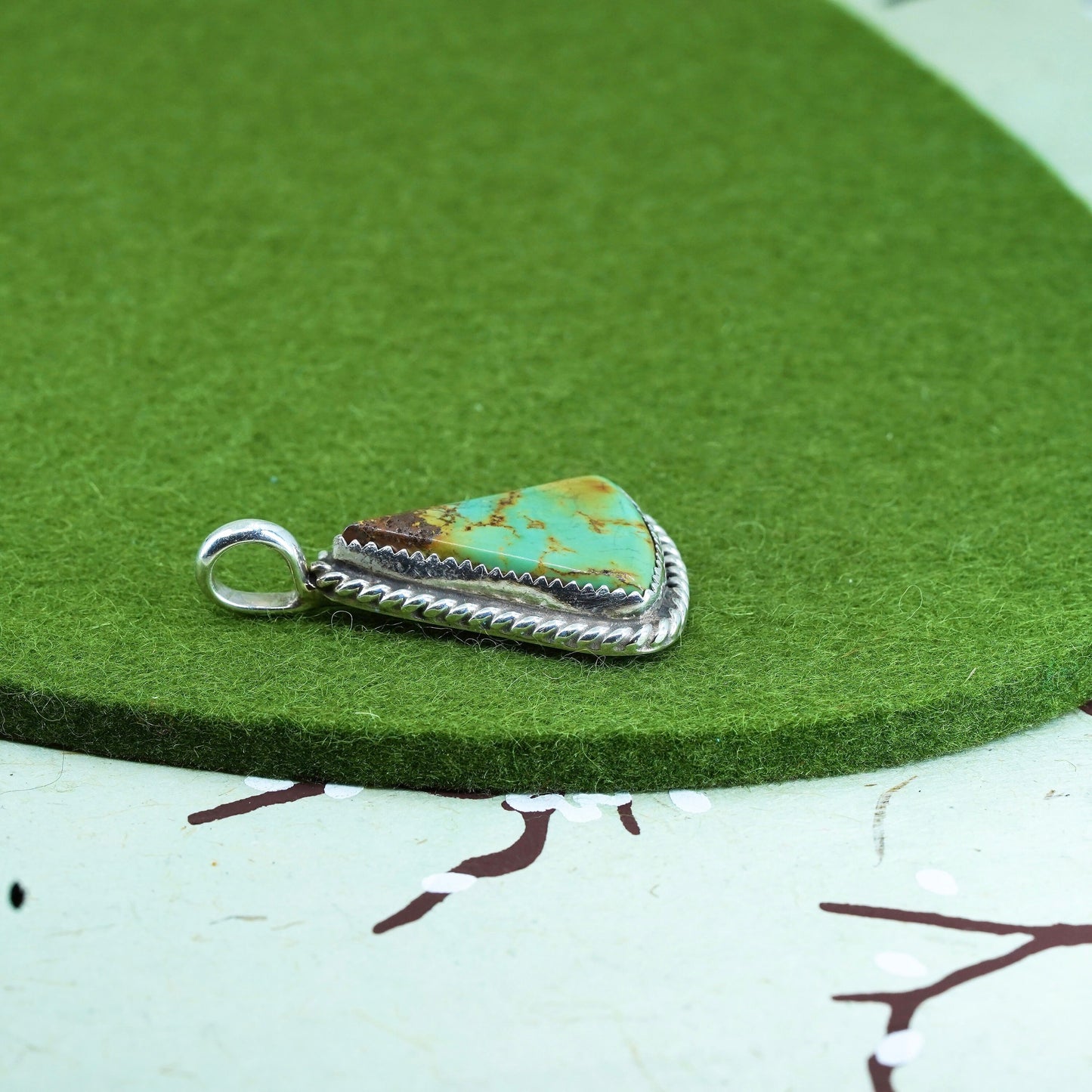 Native American P Sterling silver 925 handmade pendant with turquoise cable