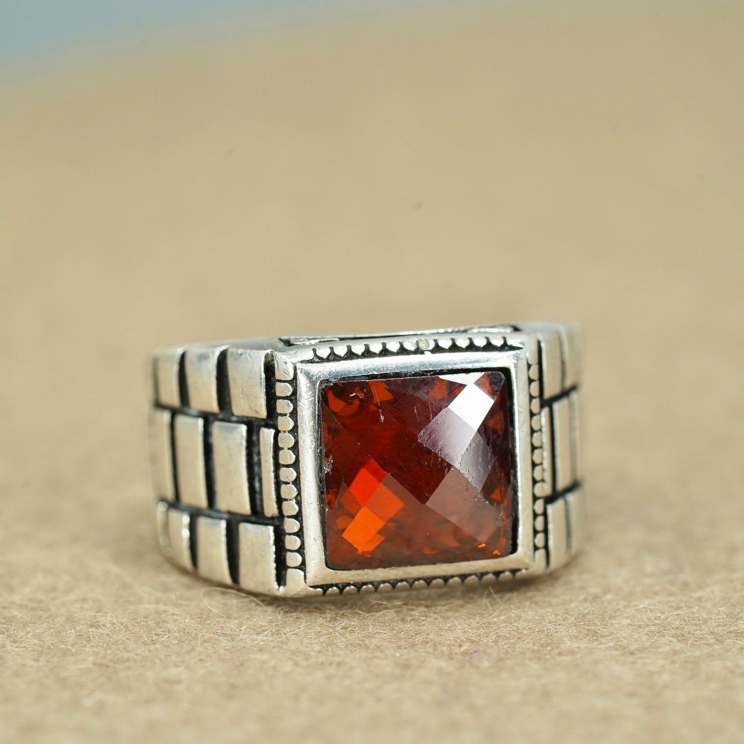 Size 10.5, vintage Sterling 925 silver handmade men’s ring with ruby