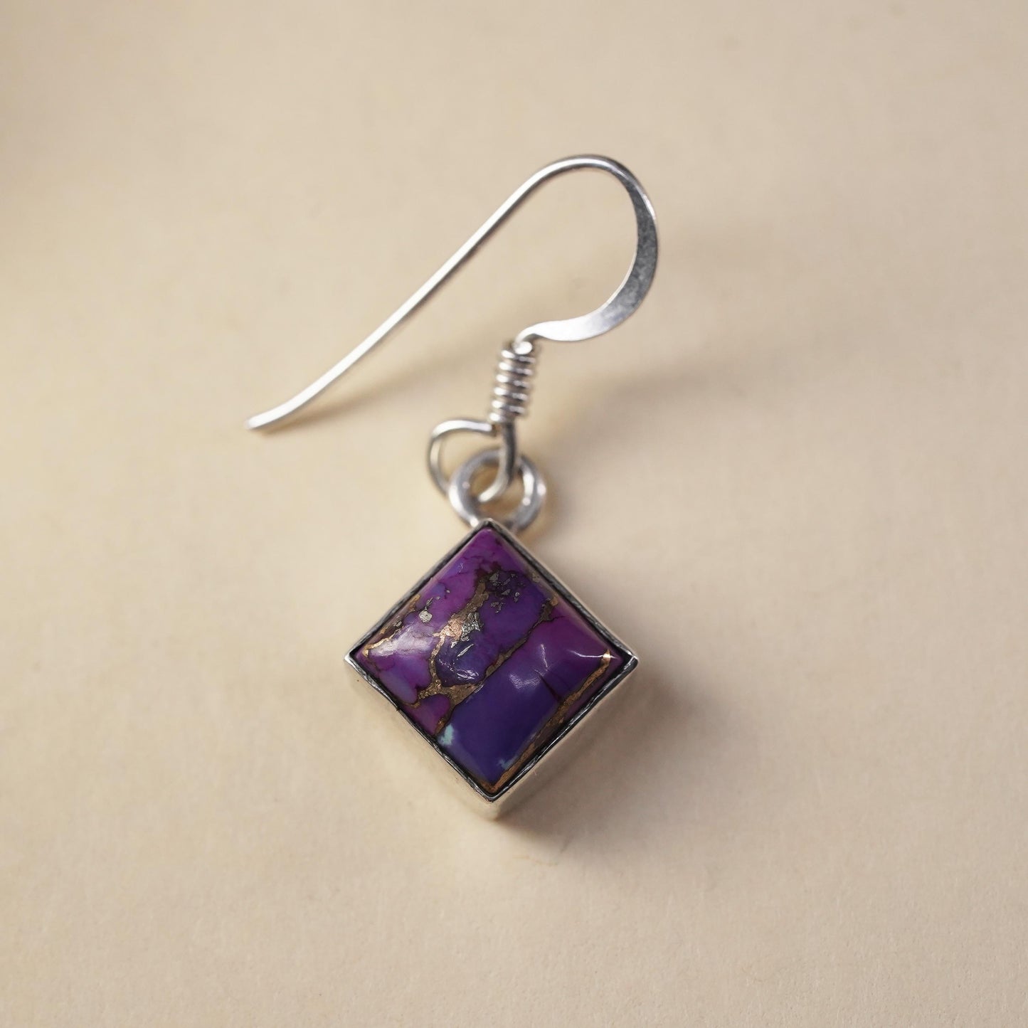 Southwestern sterling silver 925 handmade single earring with purple turquoise