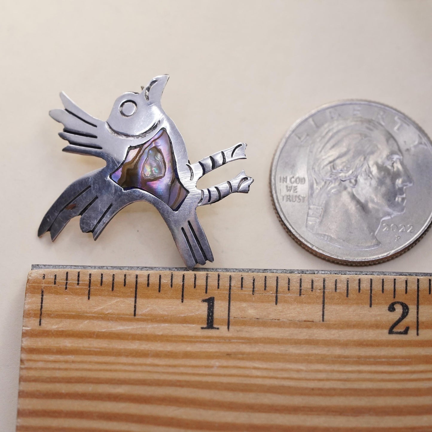 Taxco Sterling Silver Abalone Bird Brooch, Mexican Dove Pin Inlay Shell Jewelry