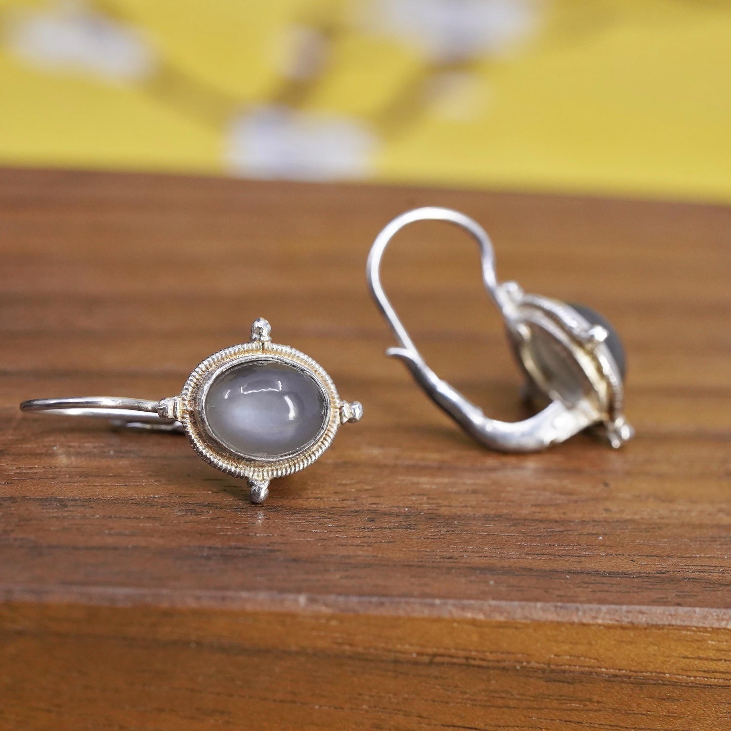Vintage Sterling 925 silver handmade earrings with oval shaped white moonstone