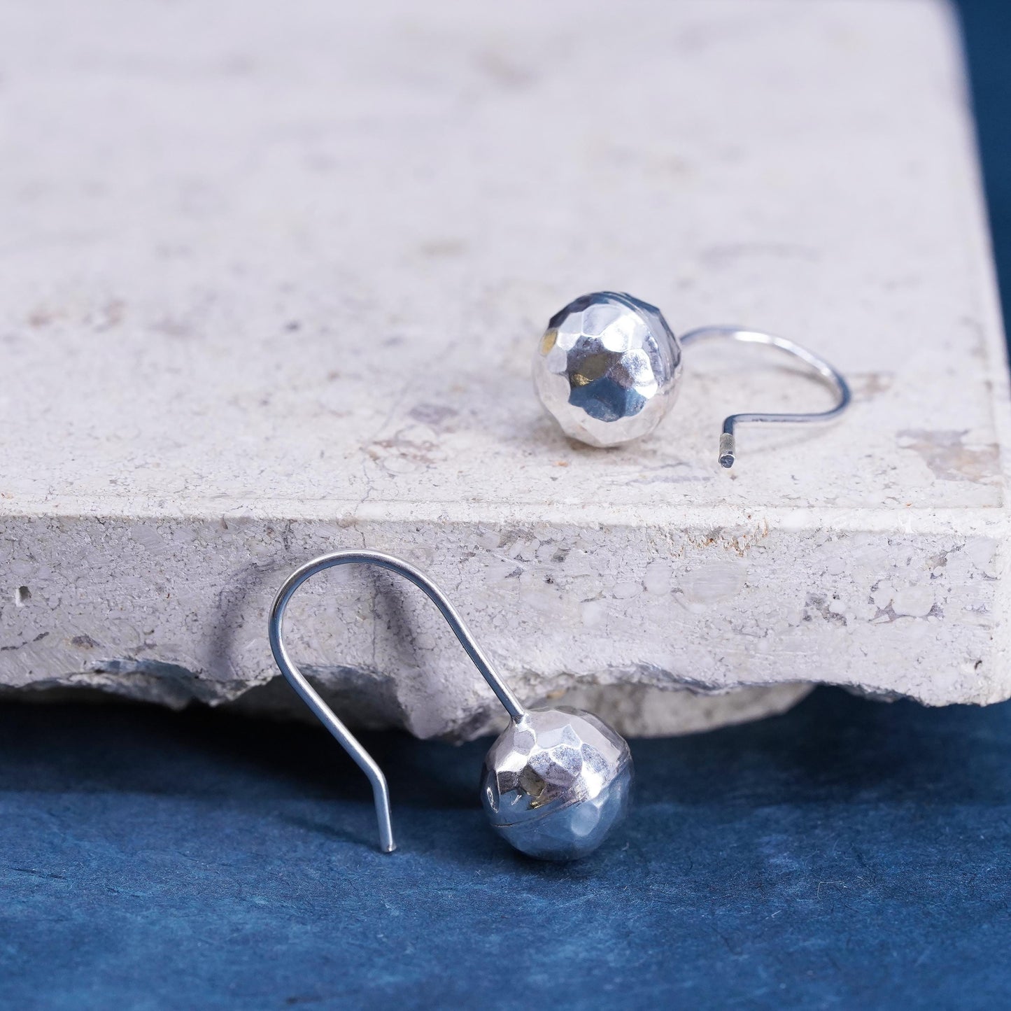 Vintage Sterling Silver handmade earrings. 925 silver hammered beads
