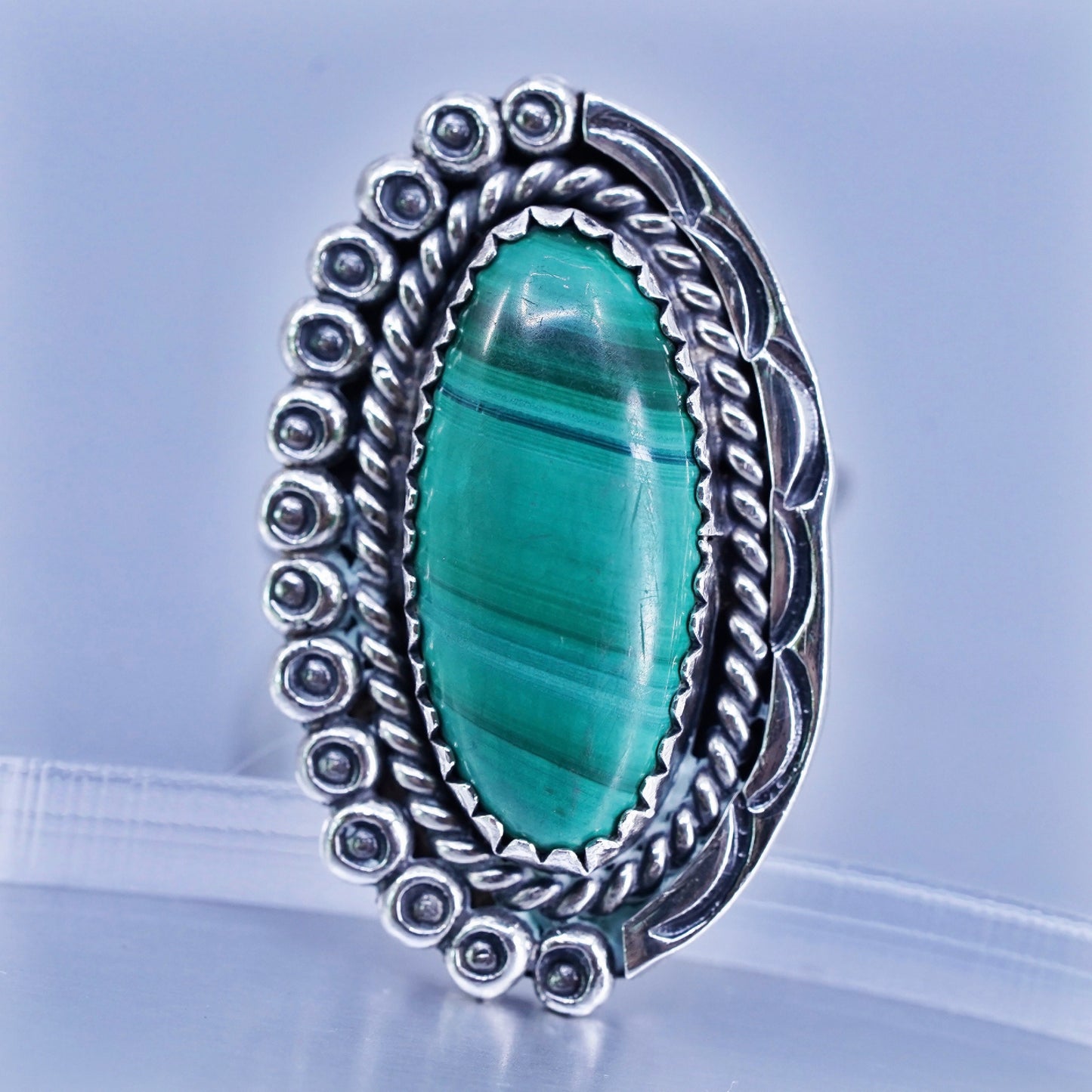 Size 5.75, Native American navajo Sterling 925 silver handmade ring malachite