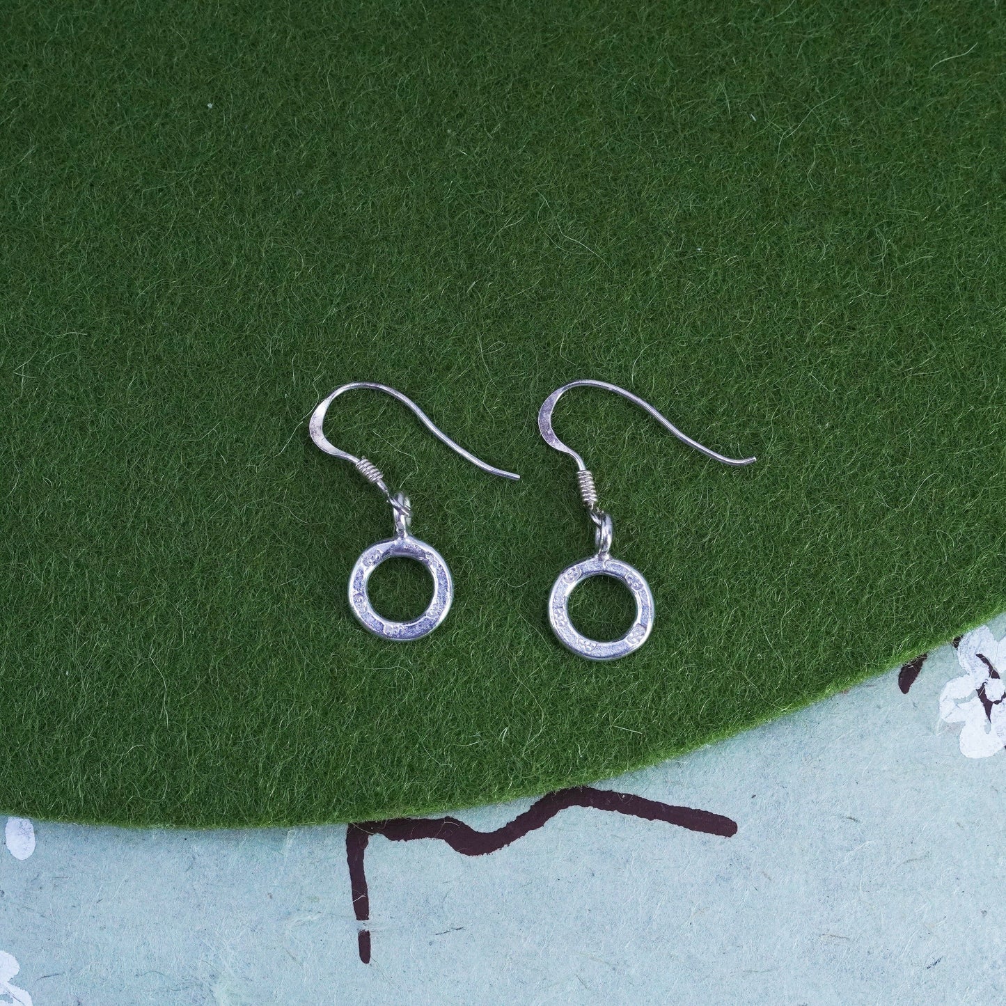Vintage sterling silver handmade earrings, 925 circle dangles