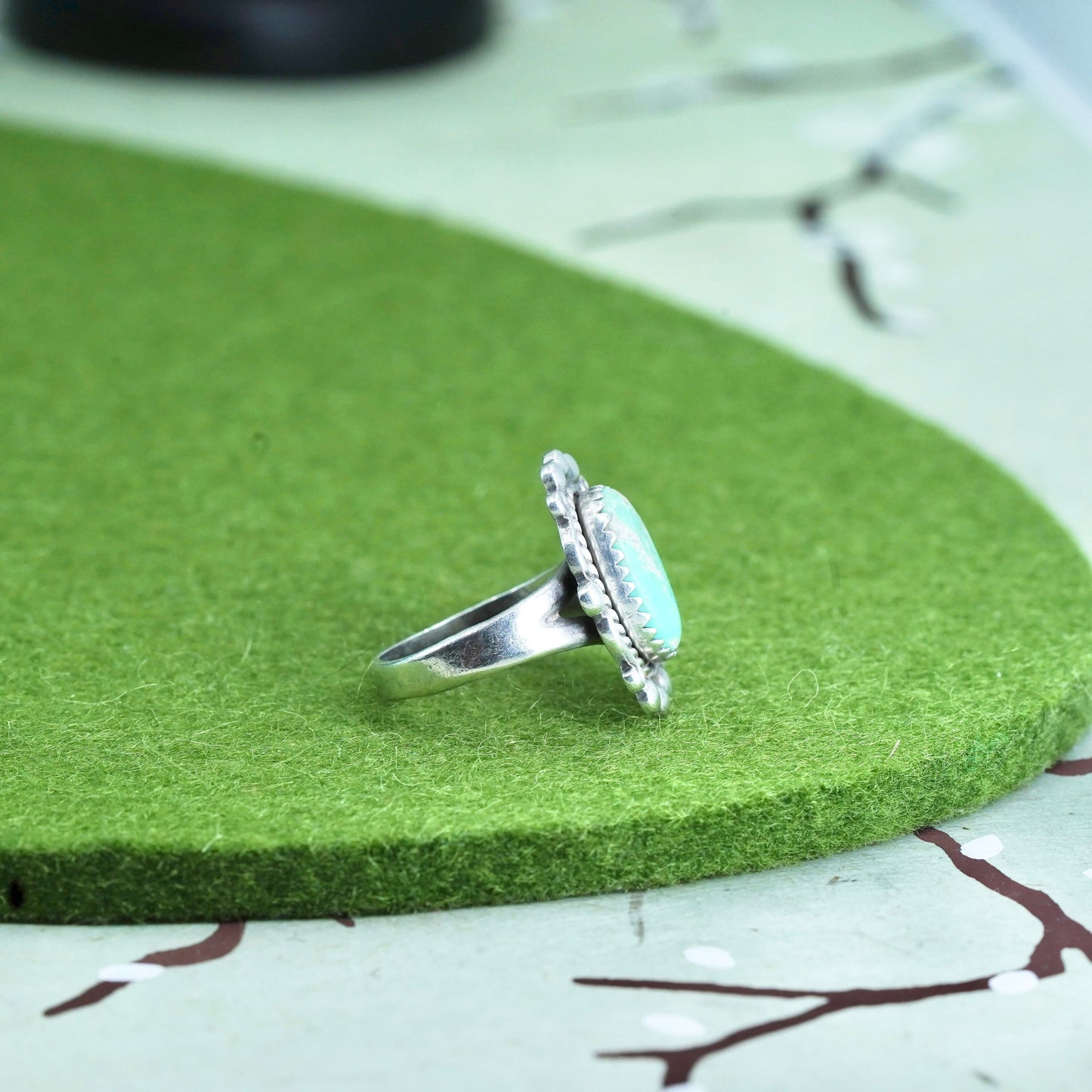 Size 4.25, Native American bell trading post sterling silver ring 925 turquoise