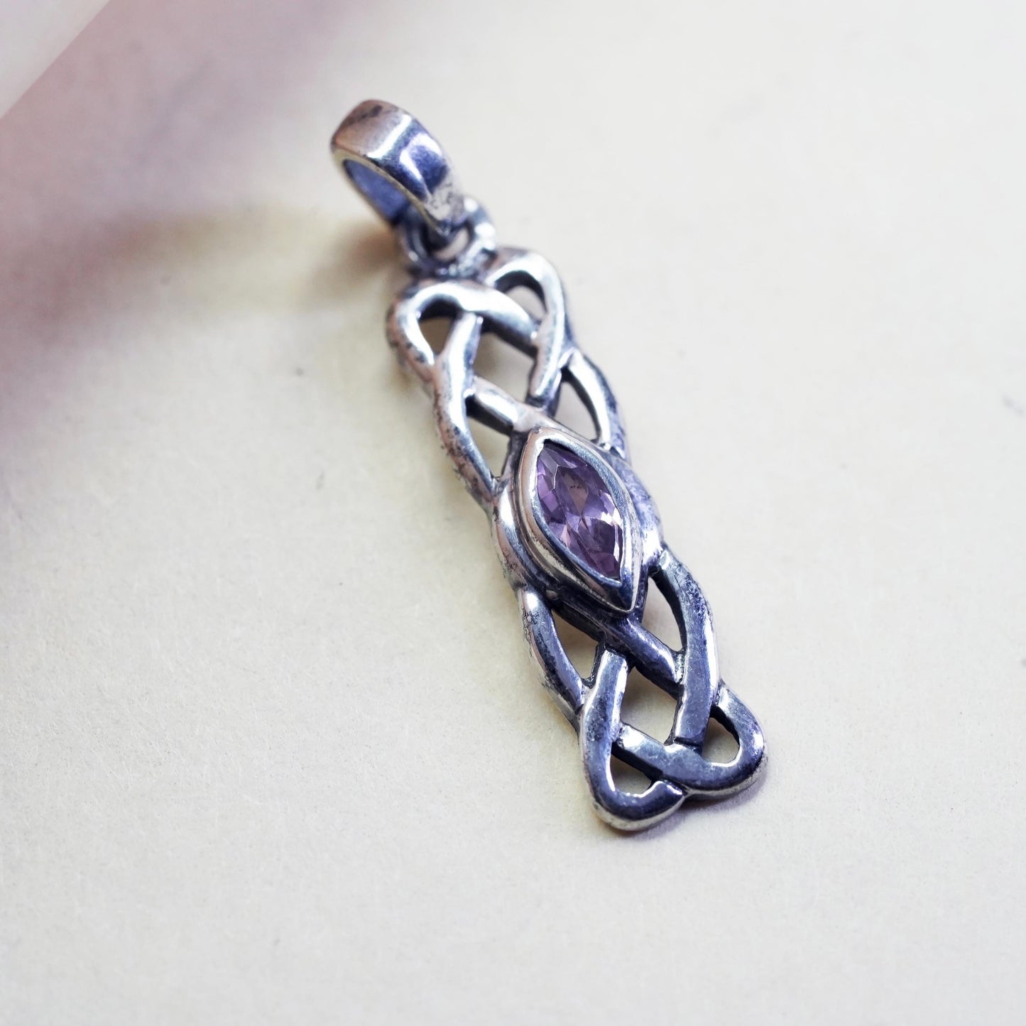 sterling silver handmade pendant, 925 silver Irish Celtic knot charm amethyst