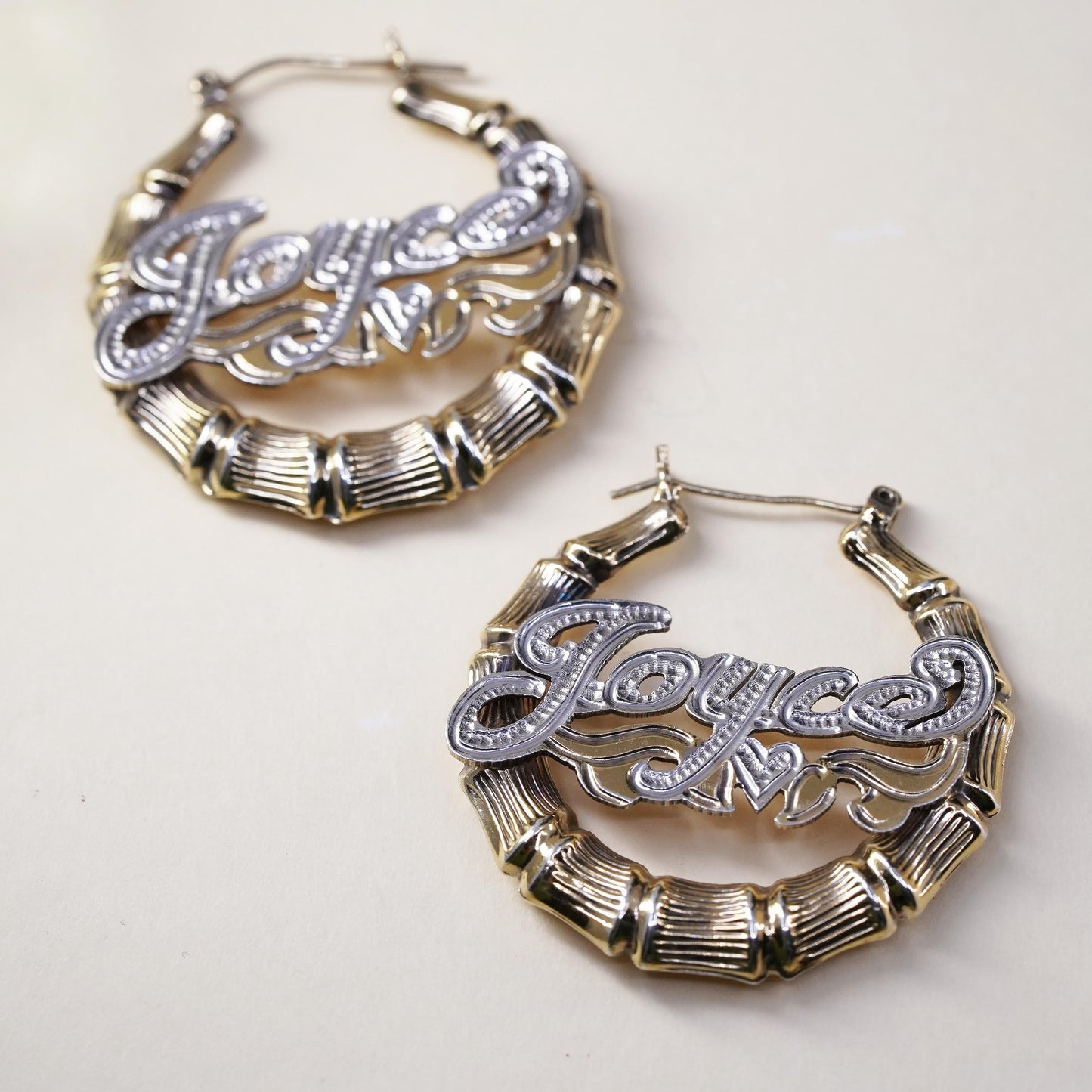 1.5", vermeil gold over sterling silver earrings, textured bamboo hoops Joyce