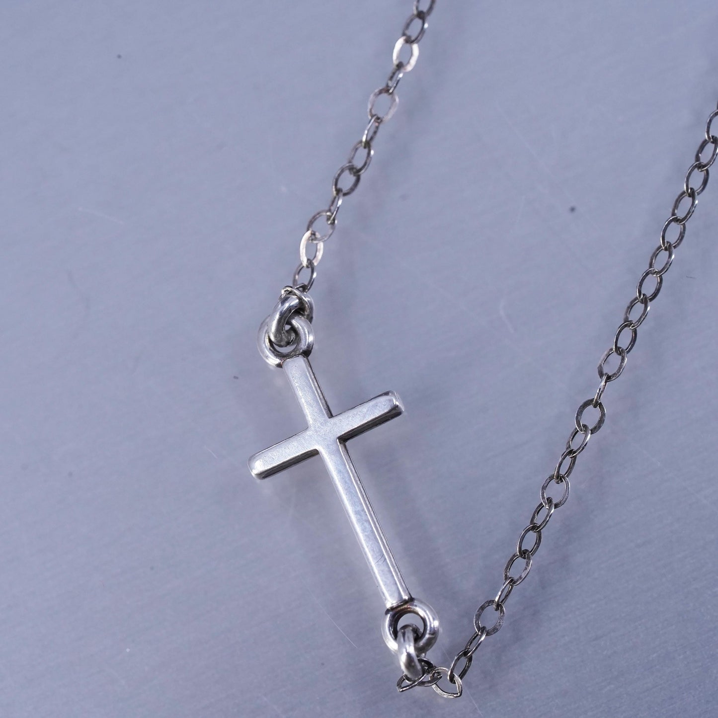 15”, vintage Sterling 925 silver handmade snake necklace with cross pendant