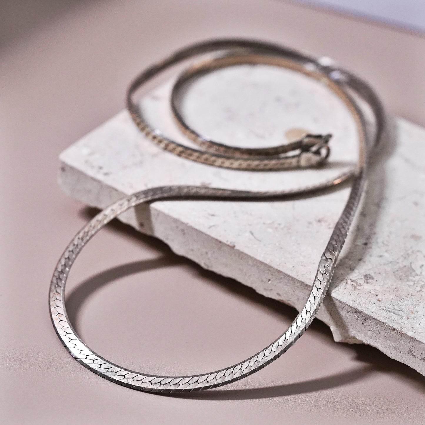 30", 6mm, vintage Sterling silver handmade necklace, bold 925 herringbone chain