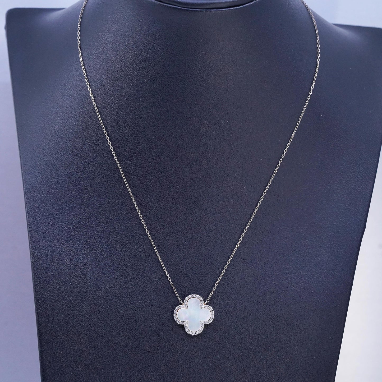 16+2", vermeil gold Sterling 925 silver necklace mother of pearl flower pendant