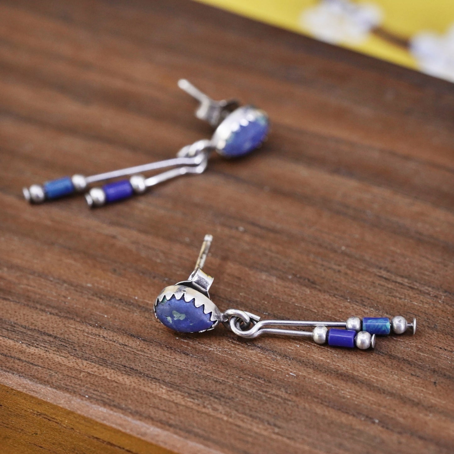 Native American navajo sterling 925 silver earrings with lapis lazuli bead