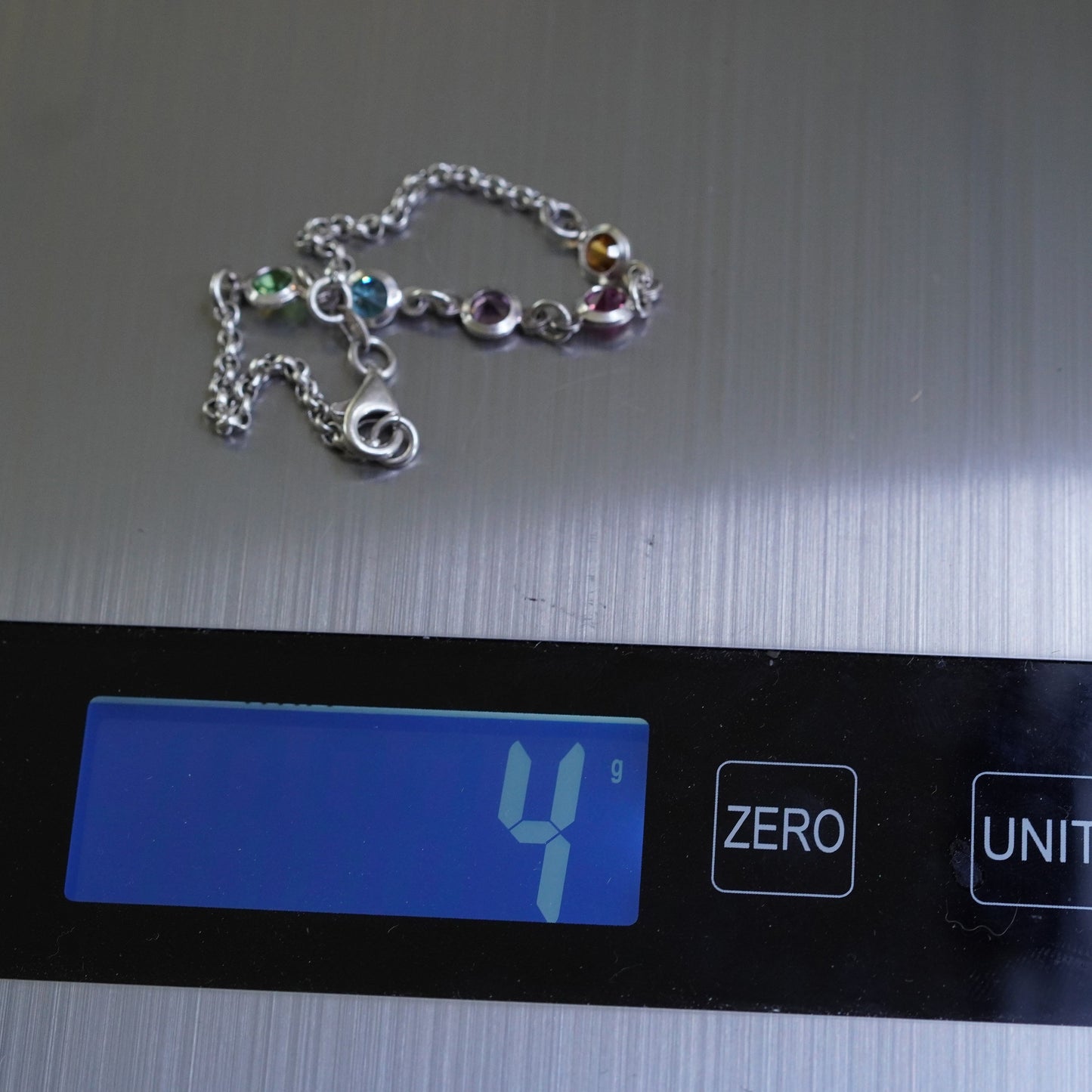 6.75”, Italian 925 Sterling silver bracelet 925 circle chain colorful gemstones