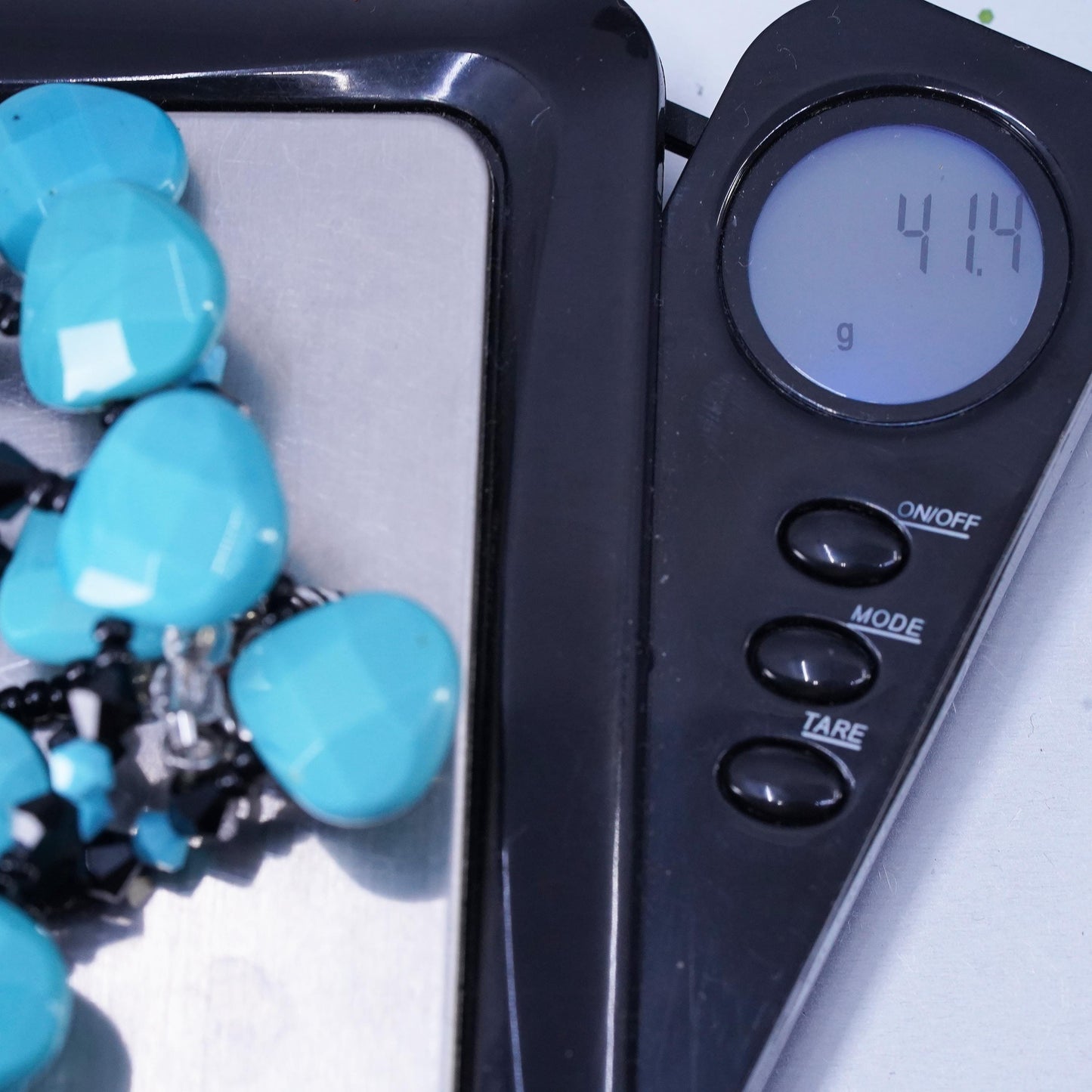 20”, vintage handmade necklace with turquoise beads and toggle closure
