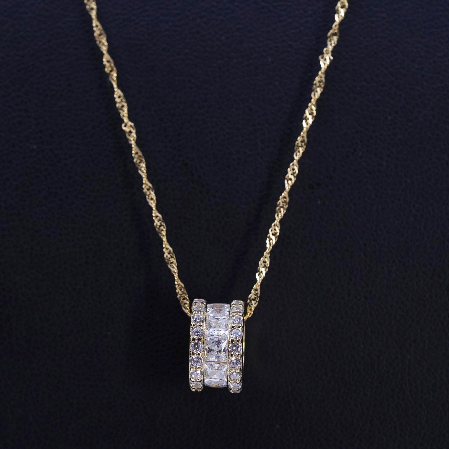 17+2" vermeil gold Sterling 925 silver twisted curb necklace cluster cz pendant