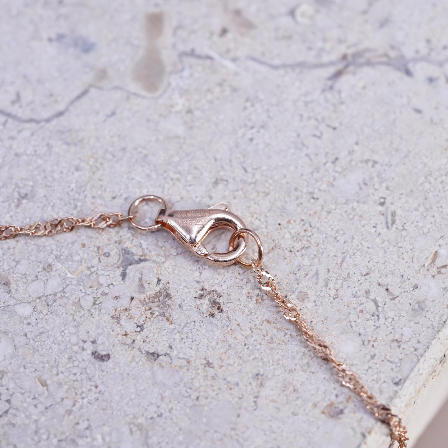 17+2", Rose gold Sterling silver necklace, 925 twisted chain cz wheel pendant