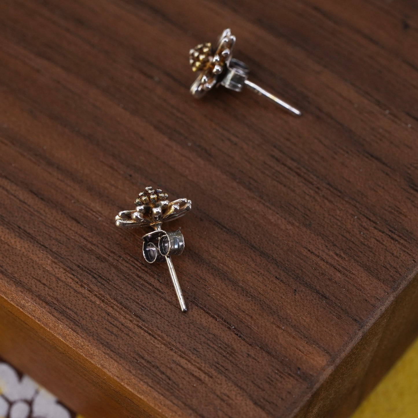 Vintage Sterling silver handmade earrings, 925 flower studs earrings
