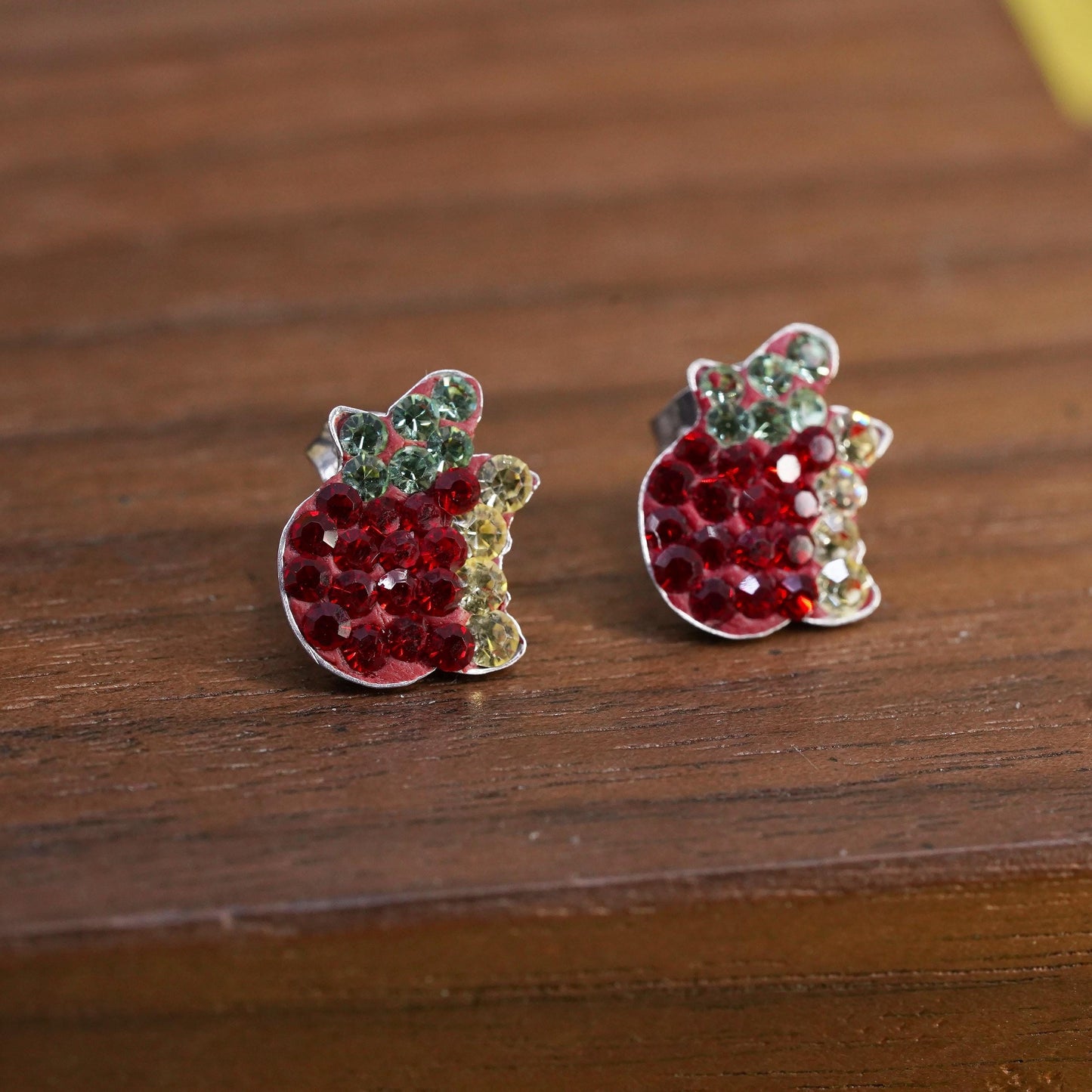 vintage Sterling 925 silver cluster red crystal studs, apple earrings