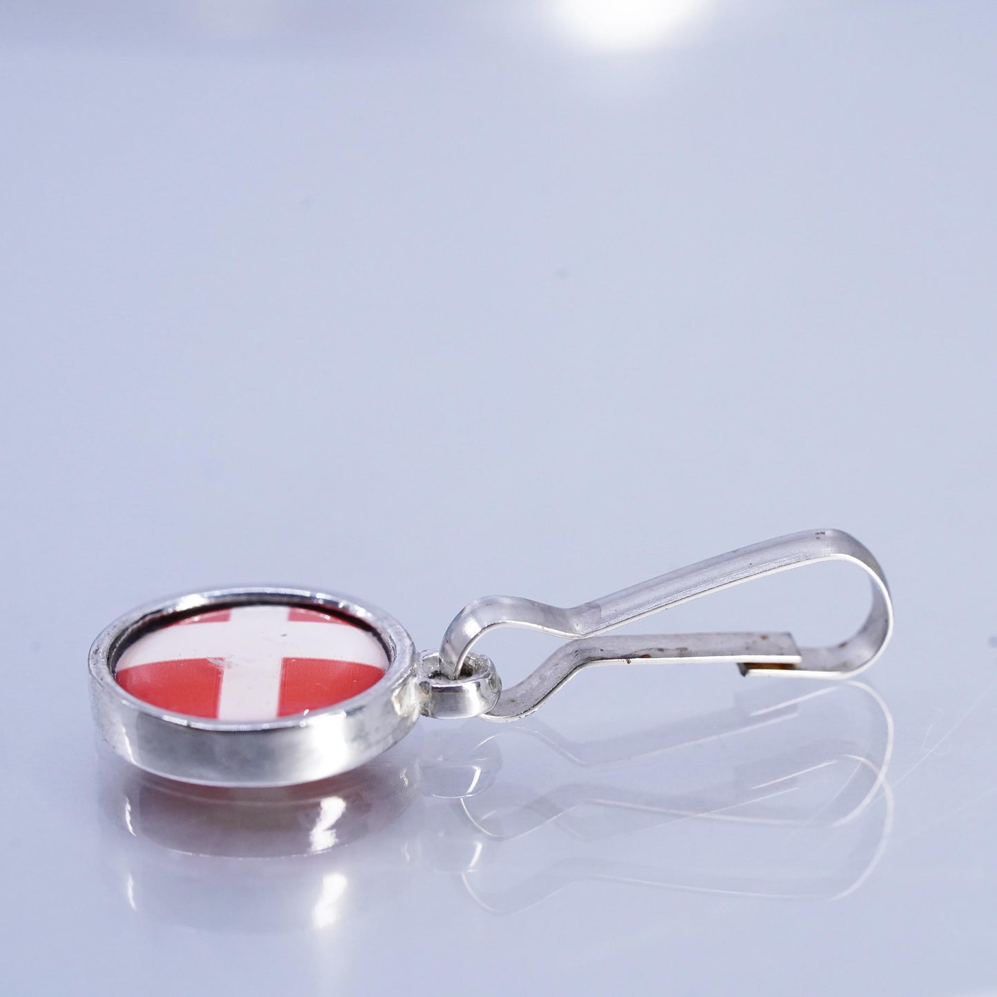 Denmark Flag silver tone Charm, Red Enamel Danish Flag Pendant, Scandinavian