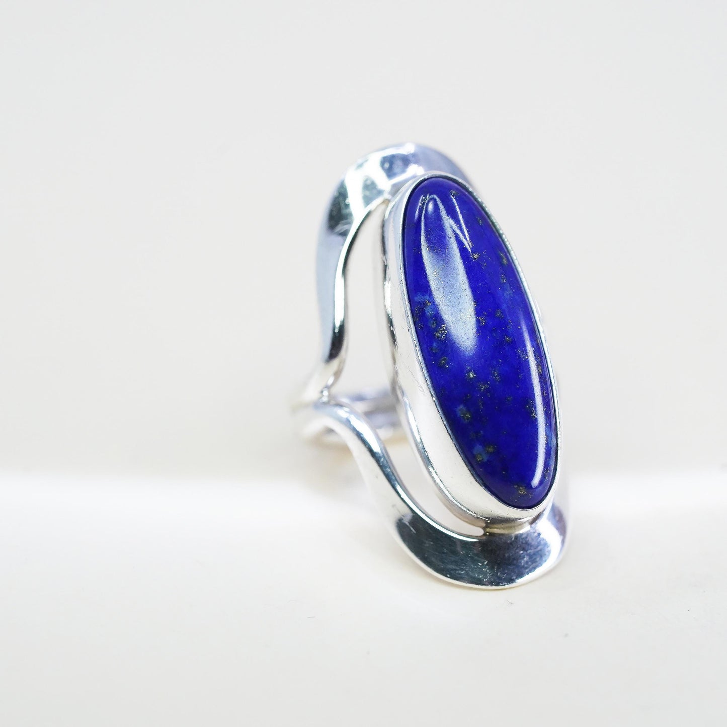 Size 6, VINTAGE 925 Sterling Silver Ring DDD Dominique Dinouart Blue Lapis
