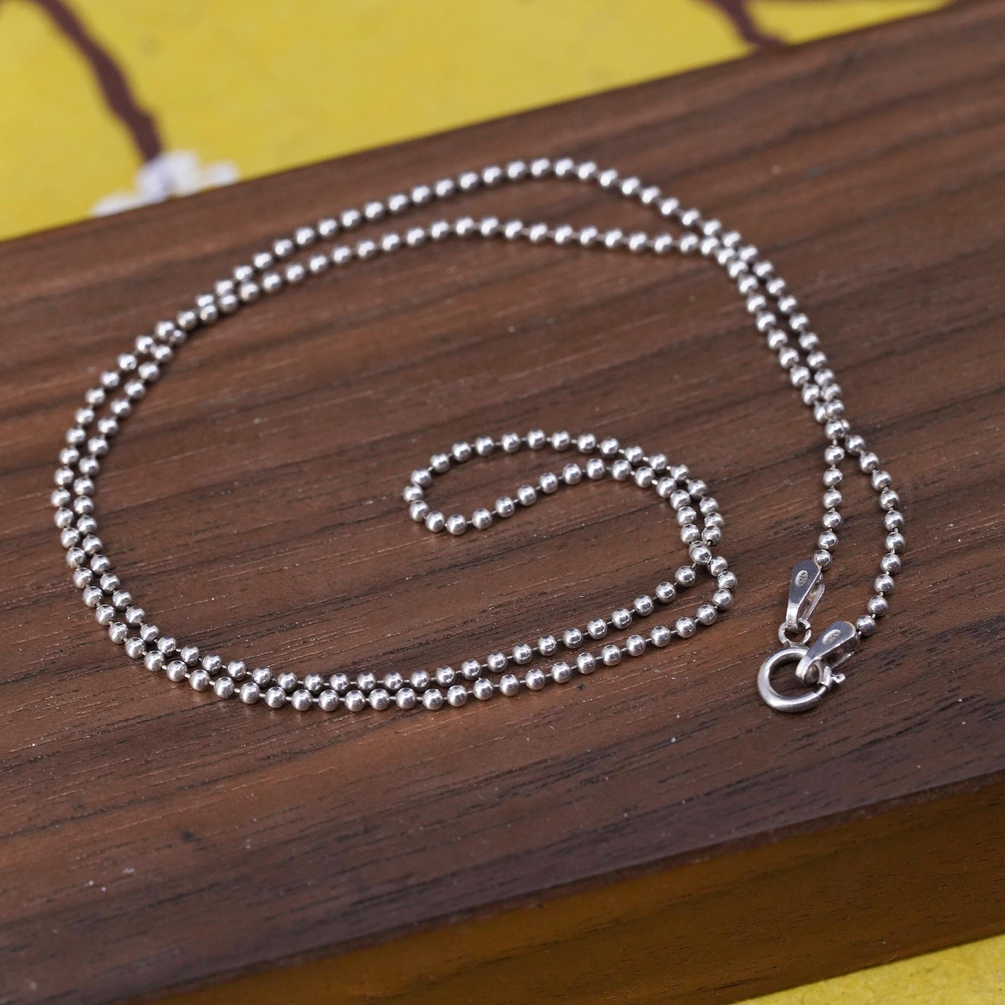 16”, 1mm, vintage Sterling silver beads necklace, Italy 925 curb chain beads