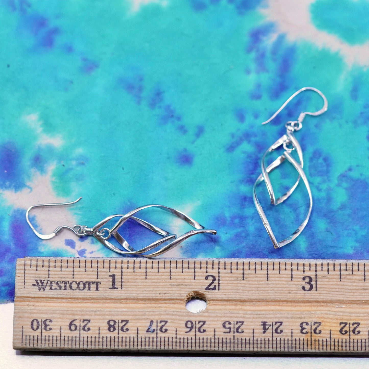 Vintage sterling silver handmade earrings, modern 925 twisted hoops