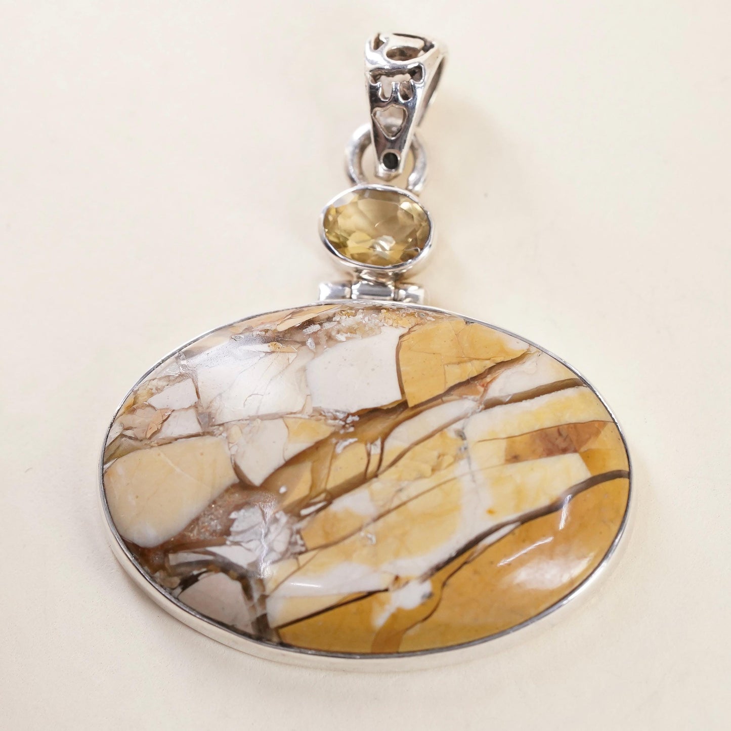 Vintage sterling 925 silver handmade pendant with Noreena Jasper and citrine