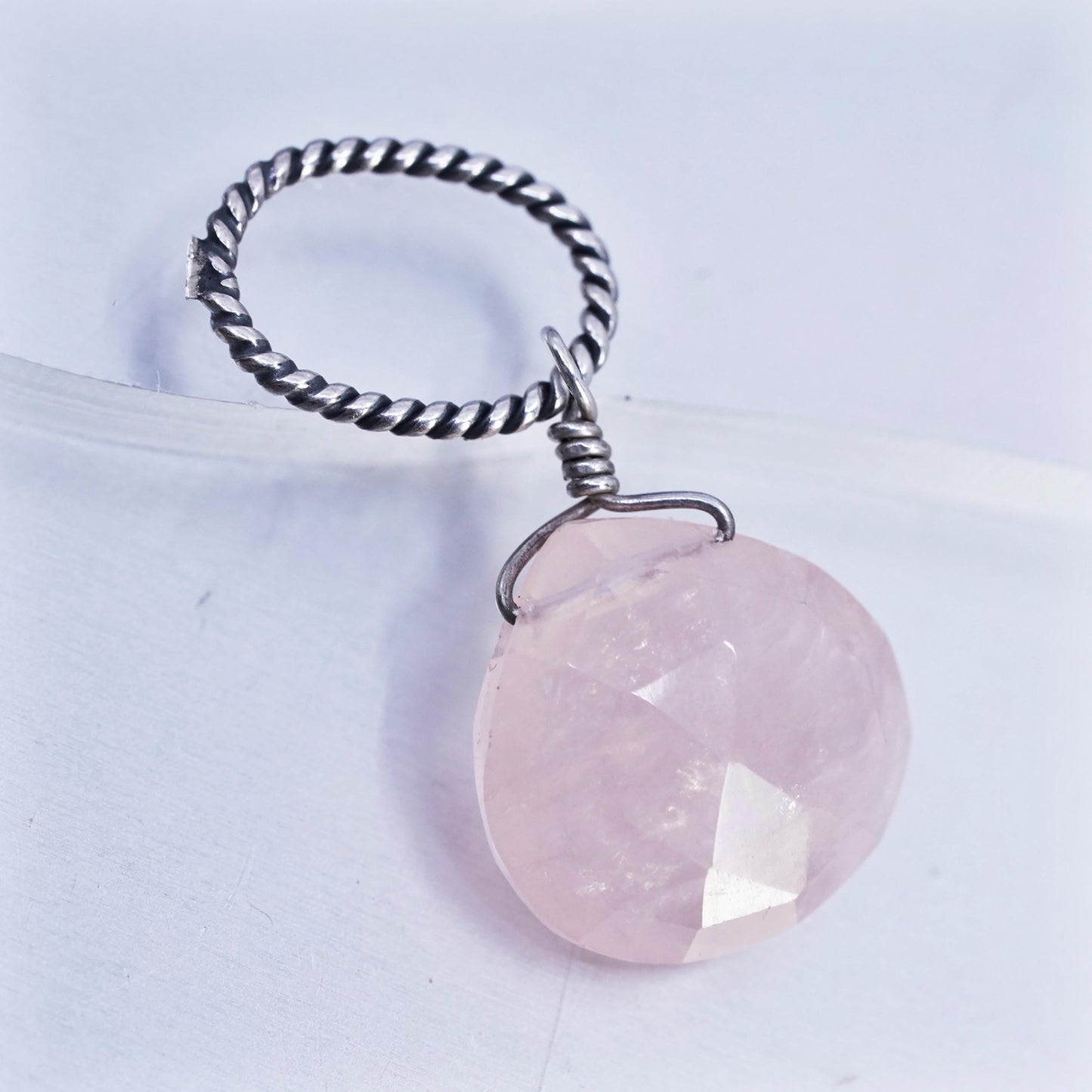 Vintage handmade sterling 925 silver charm with teardrop pink quartz pendant