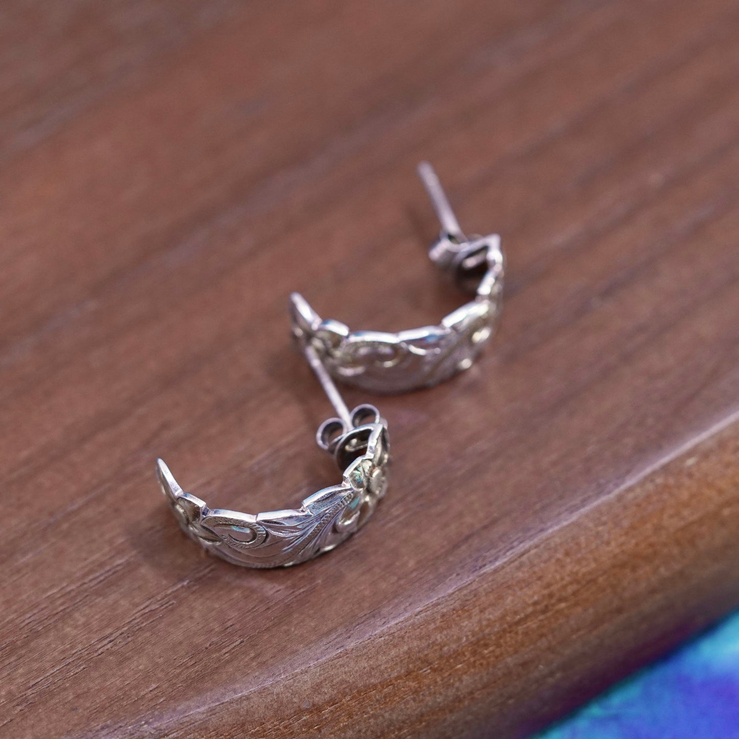 0.75”, southwestern Sterling Silver handmade Earrings 925 textured huggie studs