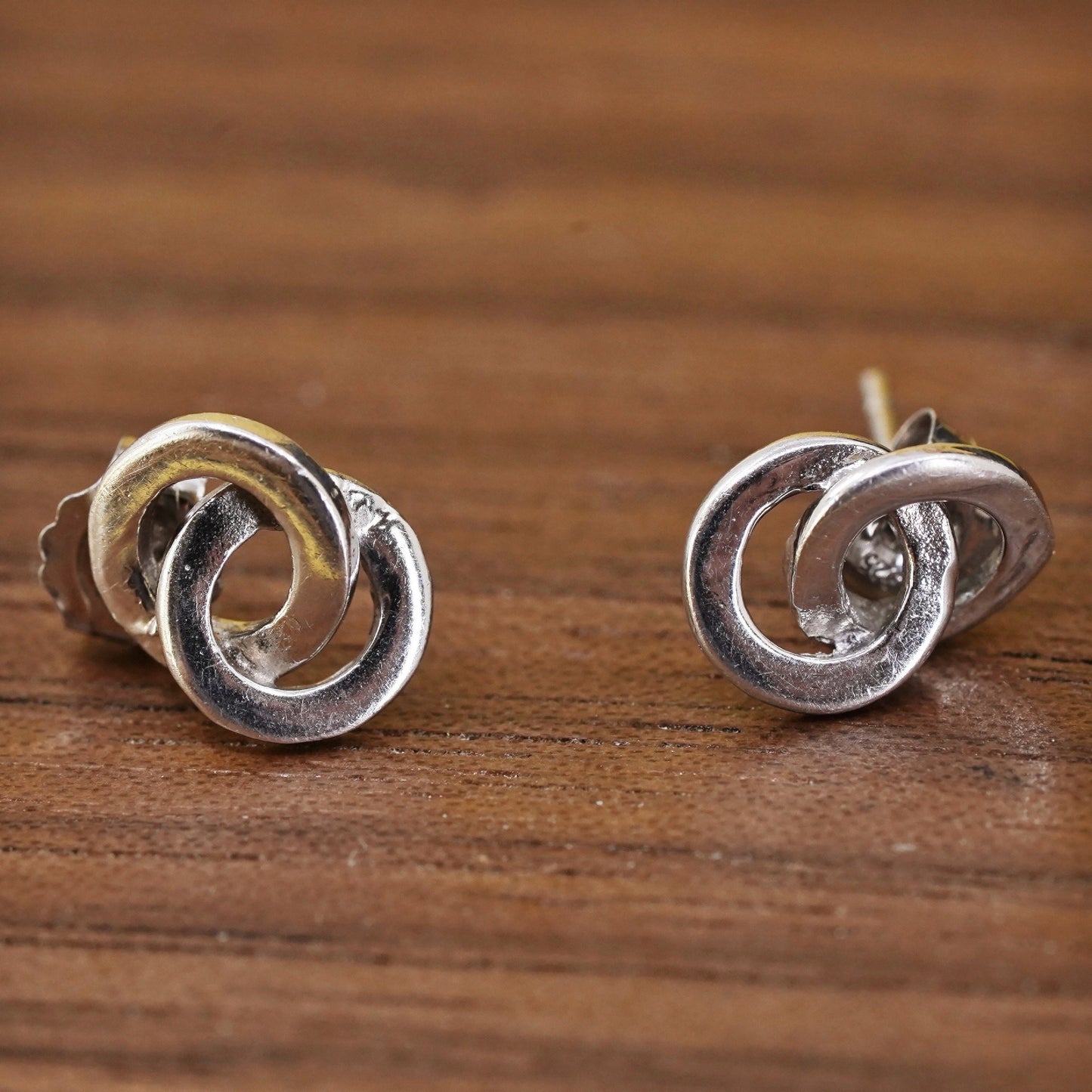 vintage Sterling silver handmade earrings, 925 entwined studs