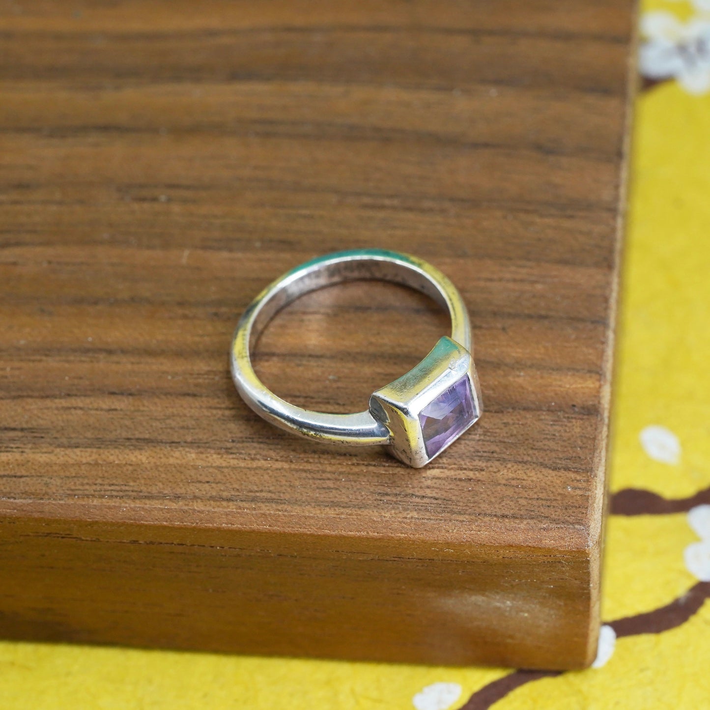 Size 7.25, vintage Sterling silver handmade ring, 925 band with amethyst
