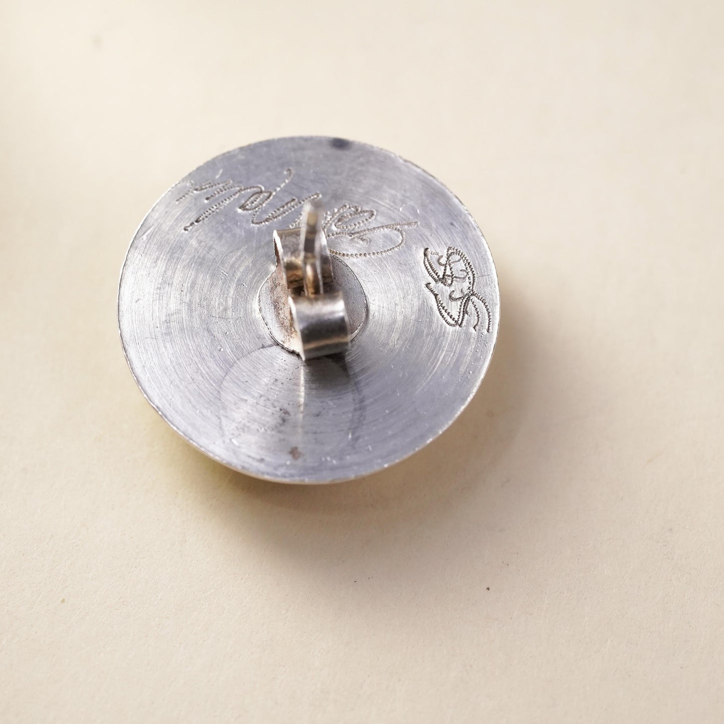Vintage handmade single earring. Sterling 925 silver textured disc stud