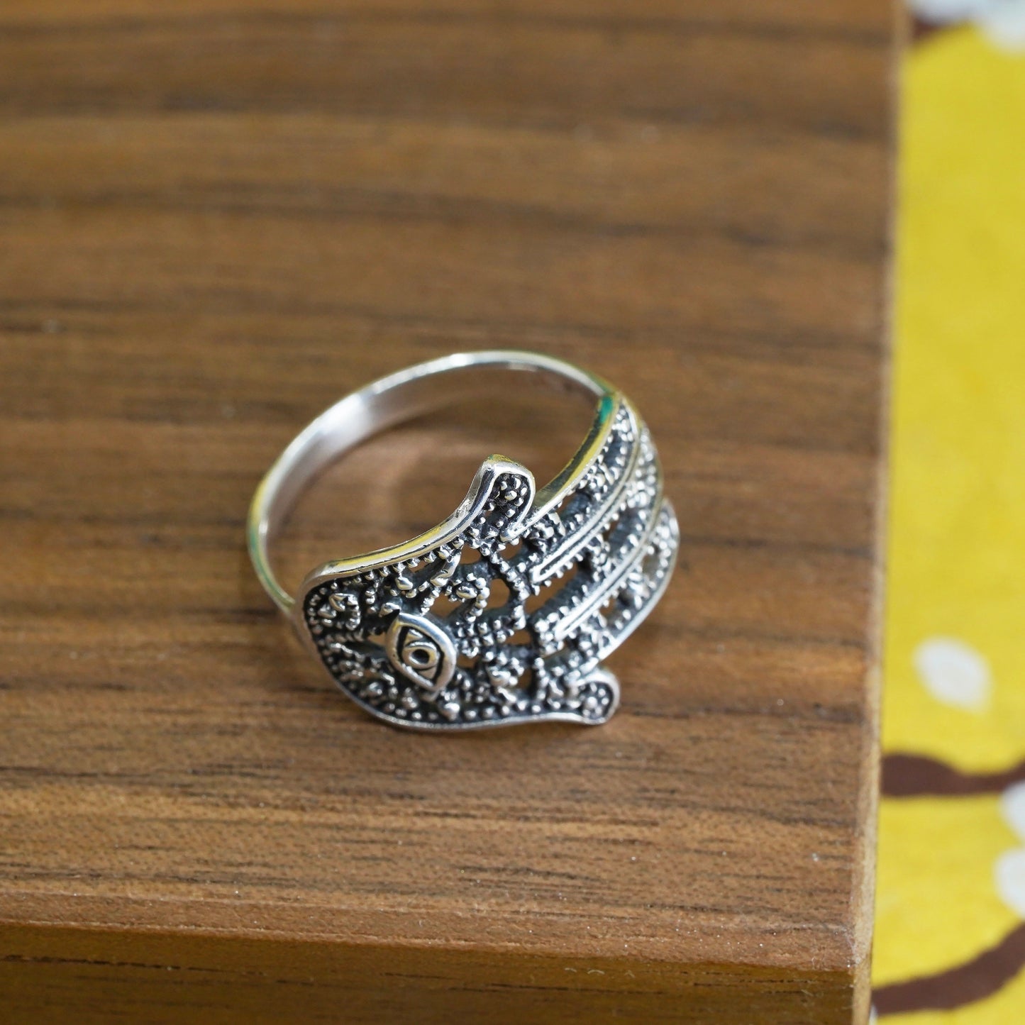 Size 7, Sterling silver ring, 925 filigree protection hand, The Hamsa symbol