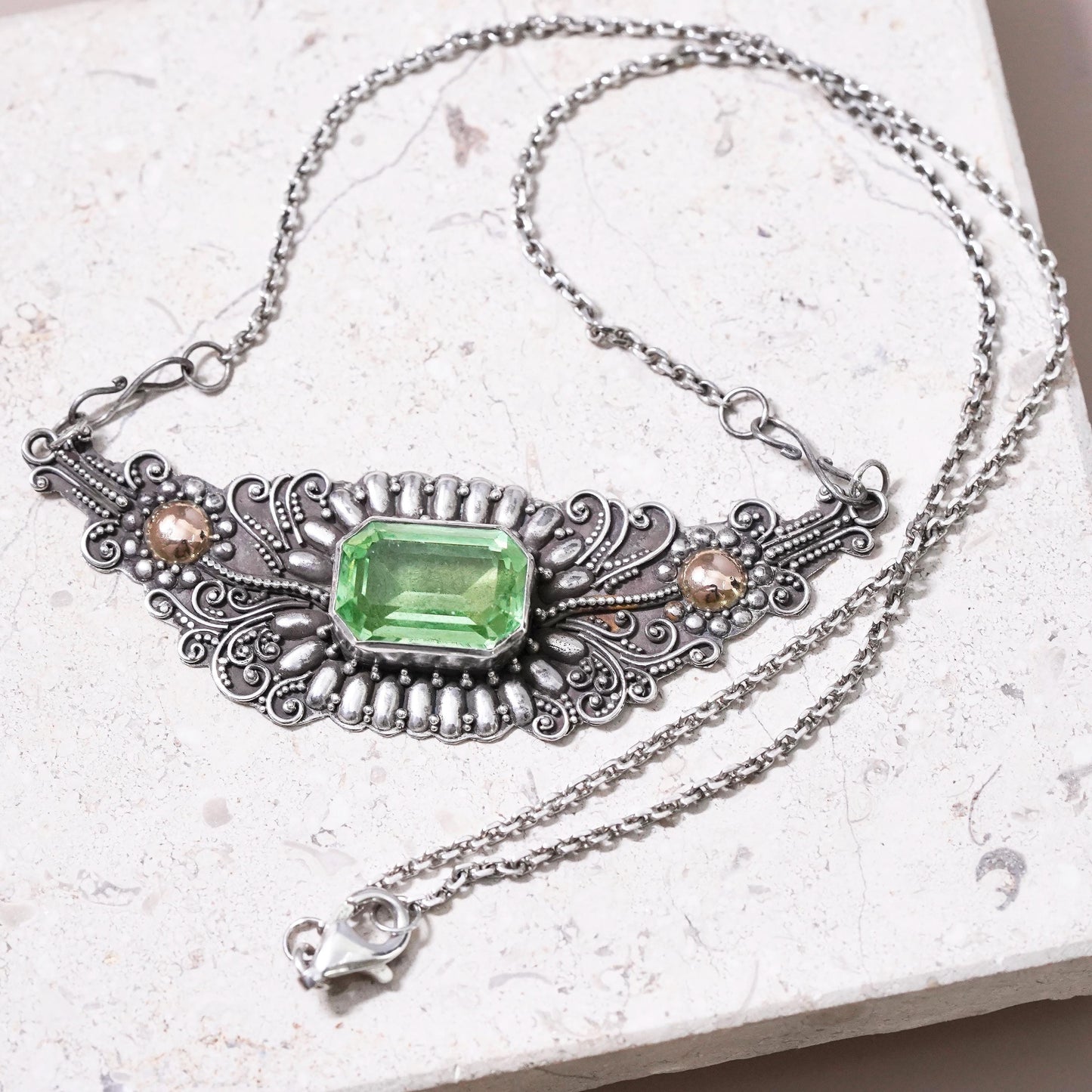 18” VTG southwestern Sterling silver necklace 925 circle chain filigree pendant