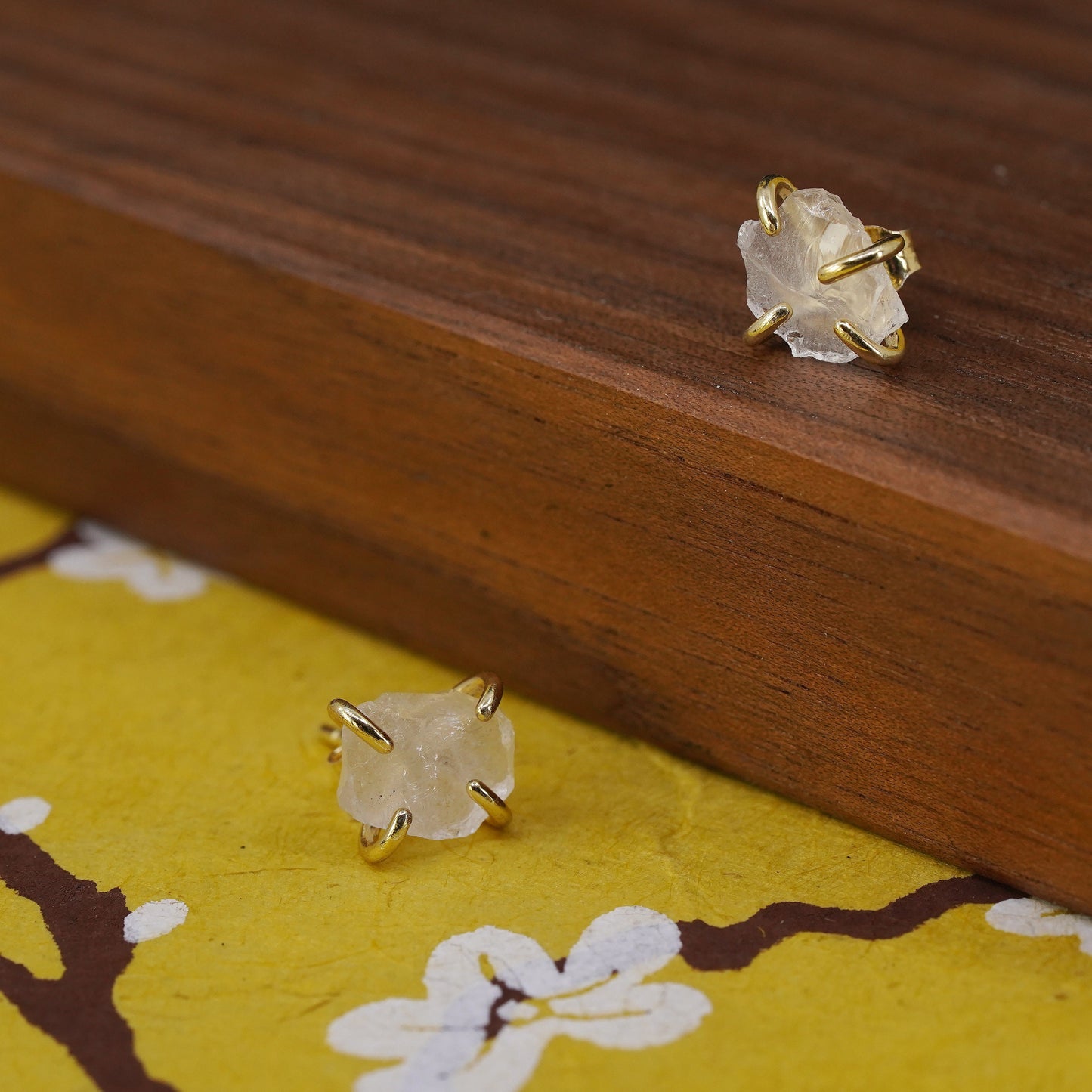 Vermeil gold over Sterling silver natural crystal studs, earrings