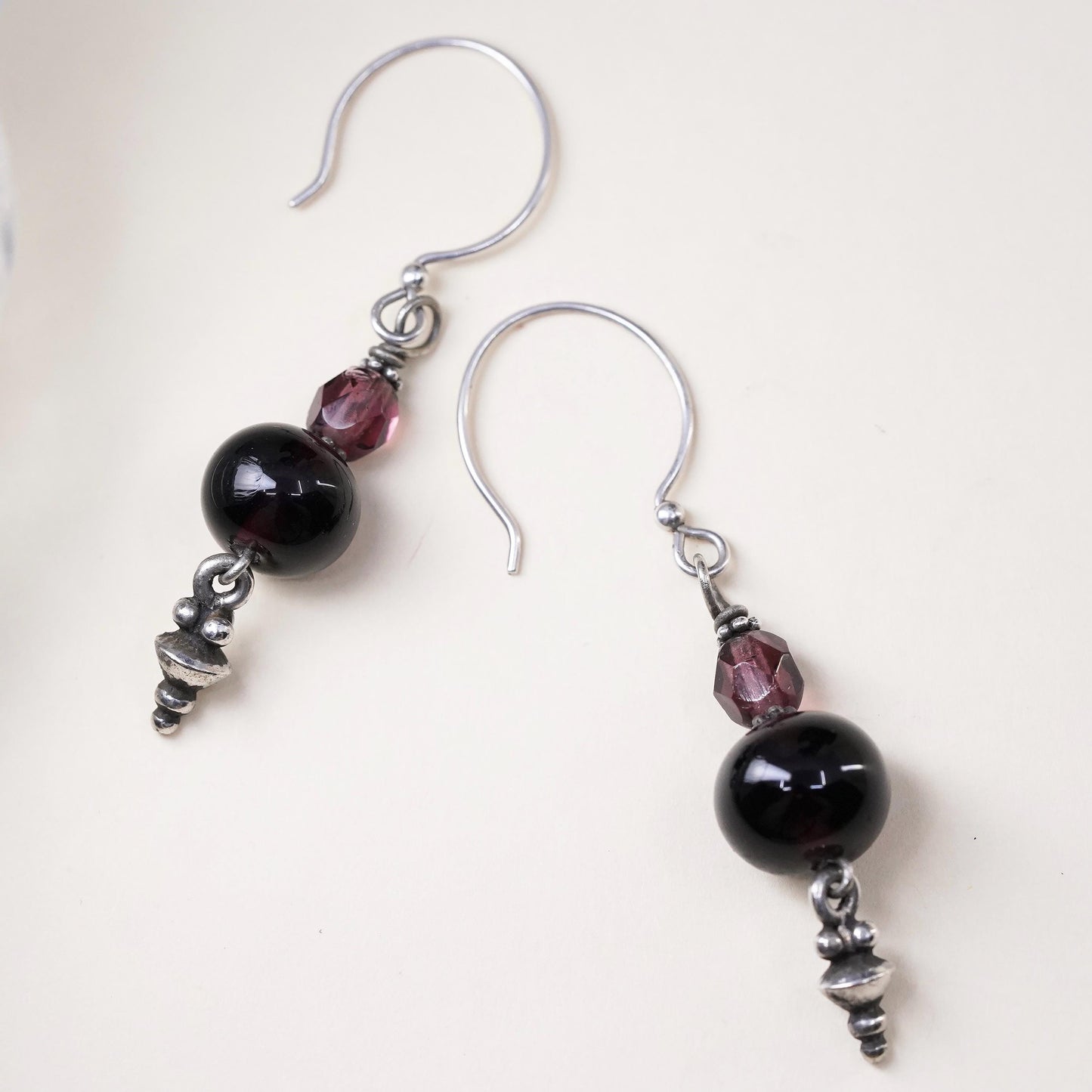 Vintage Sterling 925 silver handmade earrings with amethyst beads