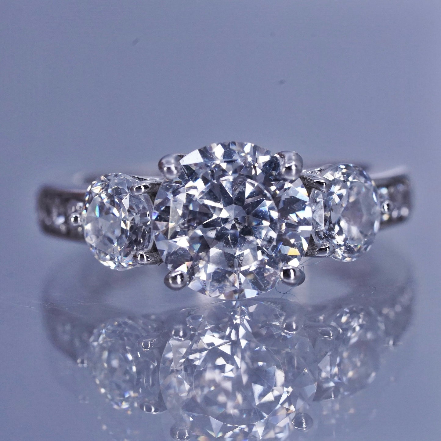 Size 4, vintage Sterling 925 silver statement engagement ring with cluster Cz