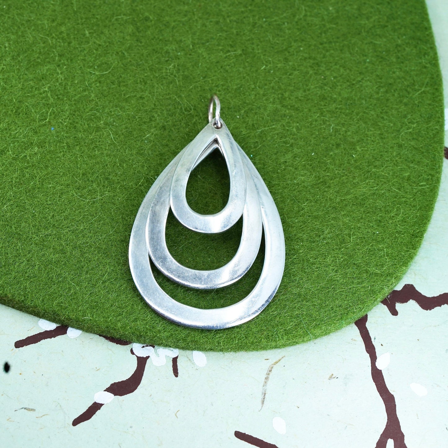 Vintage sterling silver handmade pendant, Modern 925 silver teardrop