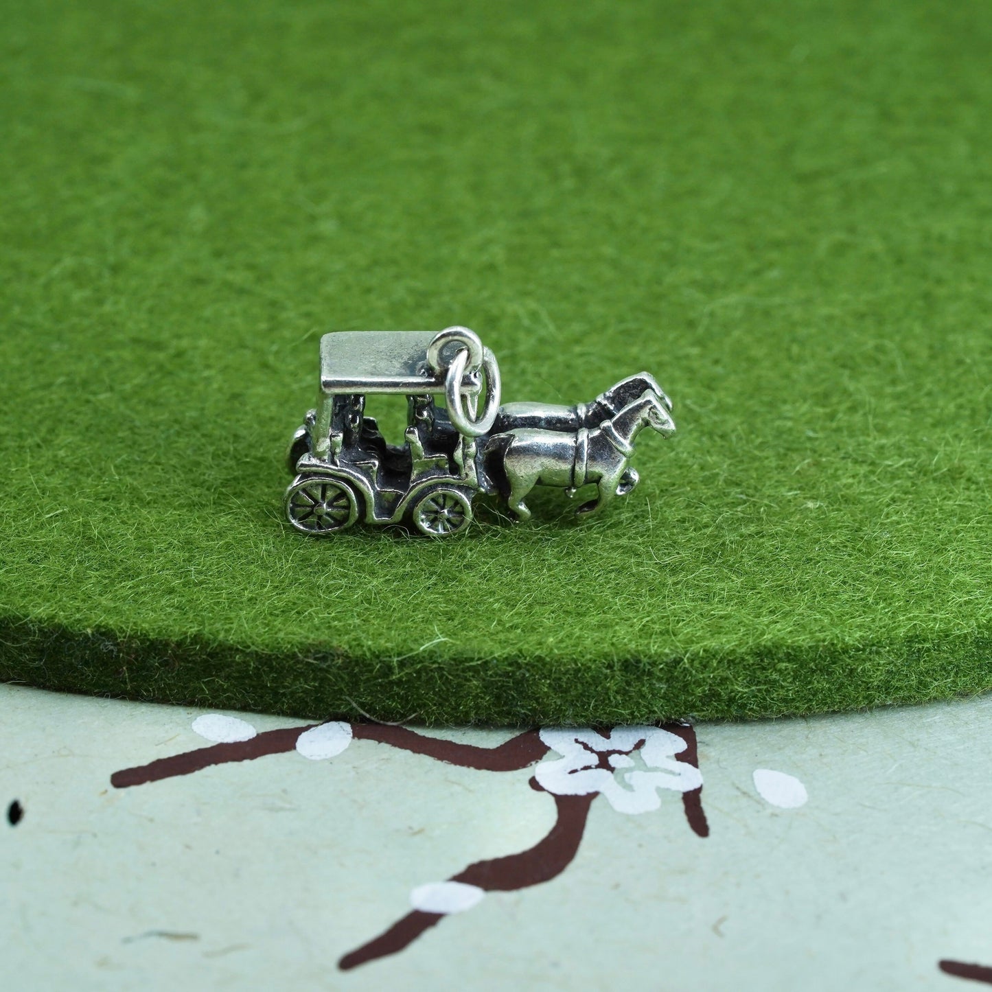 vintage Sterling silver handmade pendant, 925 Horse wagon charm