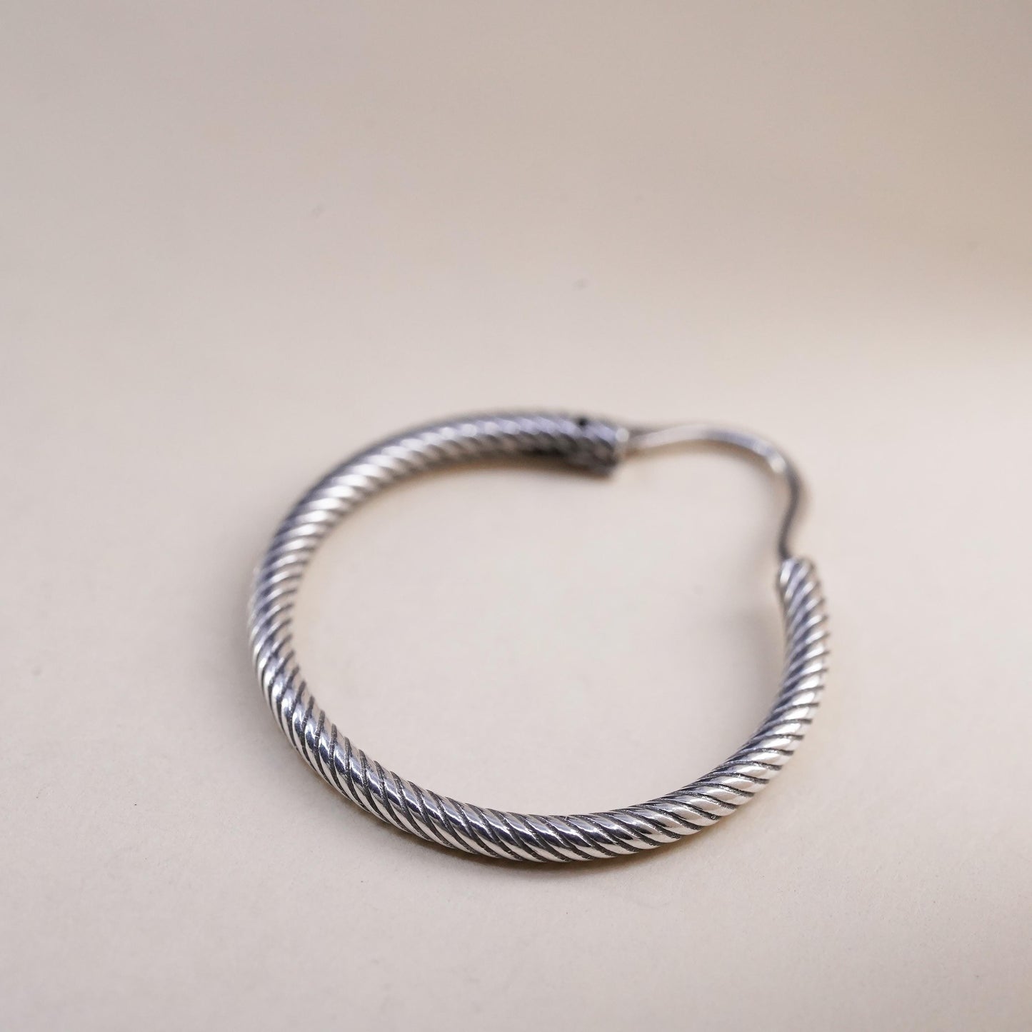 0.75", Vintage sterling silver loop single earring, fashion cable twisted hoop