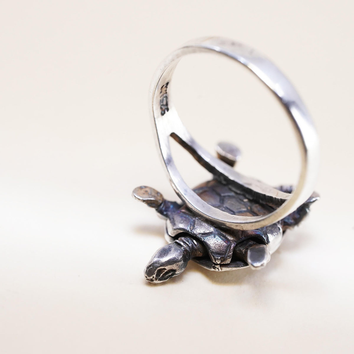 Size 5.25, Size 6, sterling silver 925 longevity turtle ring w/ movable joints